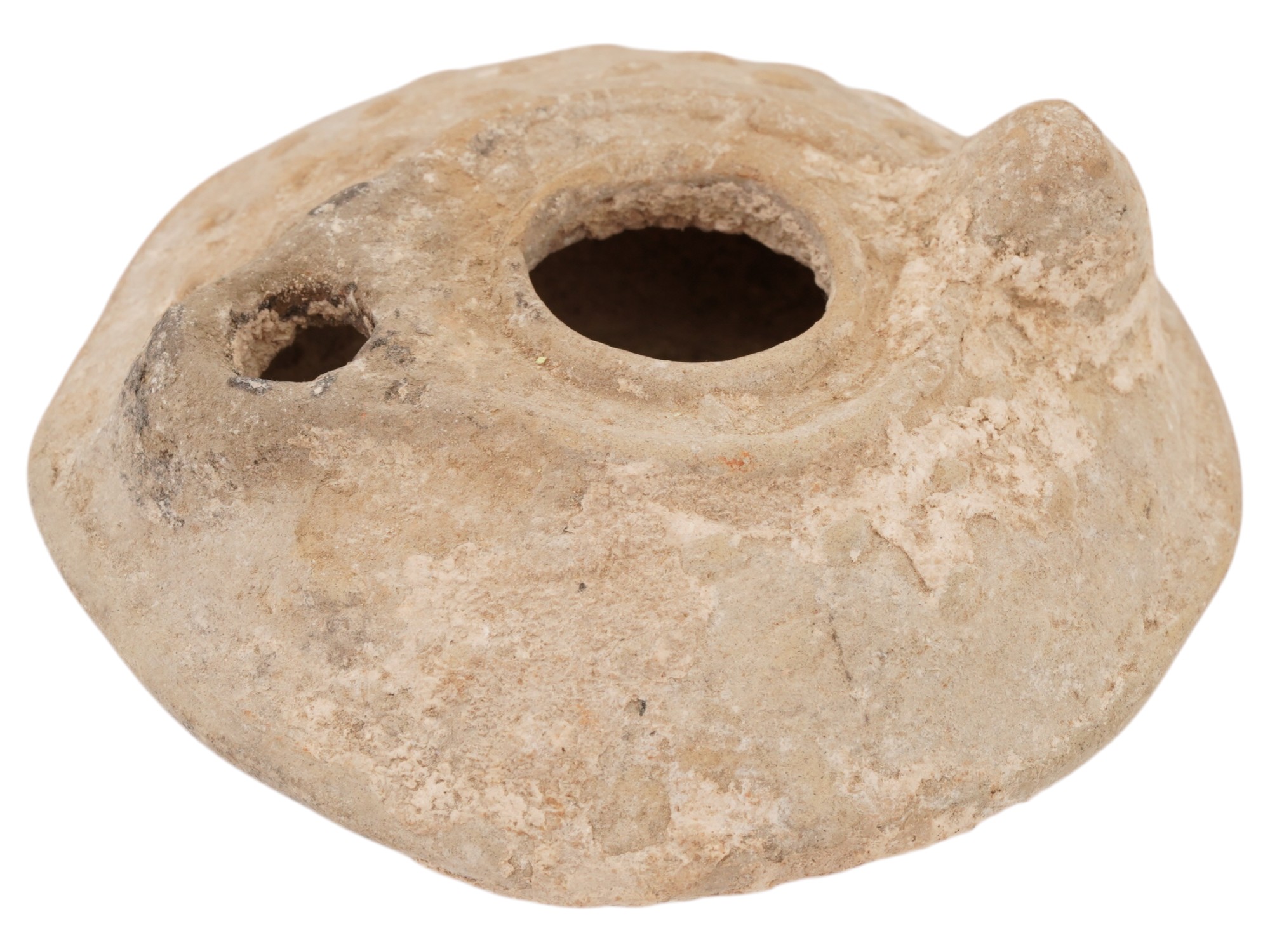 ANCIENT BYZANTINE TERRACOTTA POTTERY OIL LAMP W CROSS PIC-