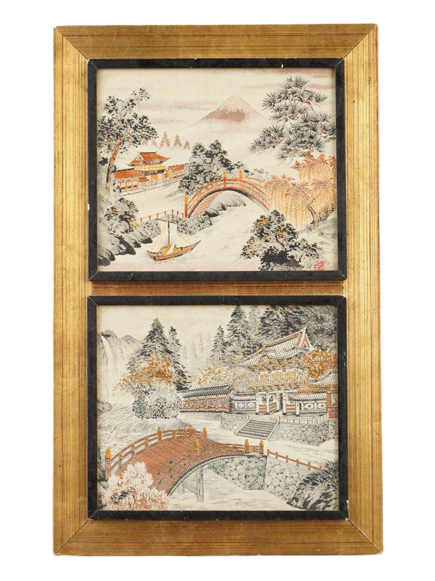 ANTIQUE JAPANESE LANDSCAPE DOUBLE TAPESTRY PIC-