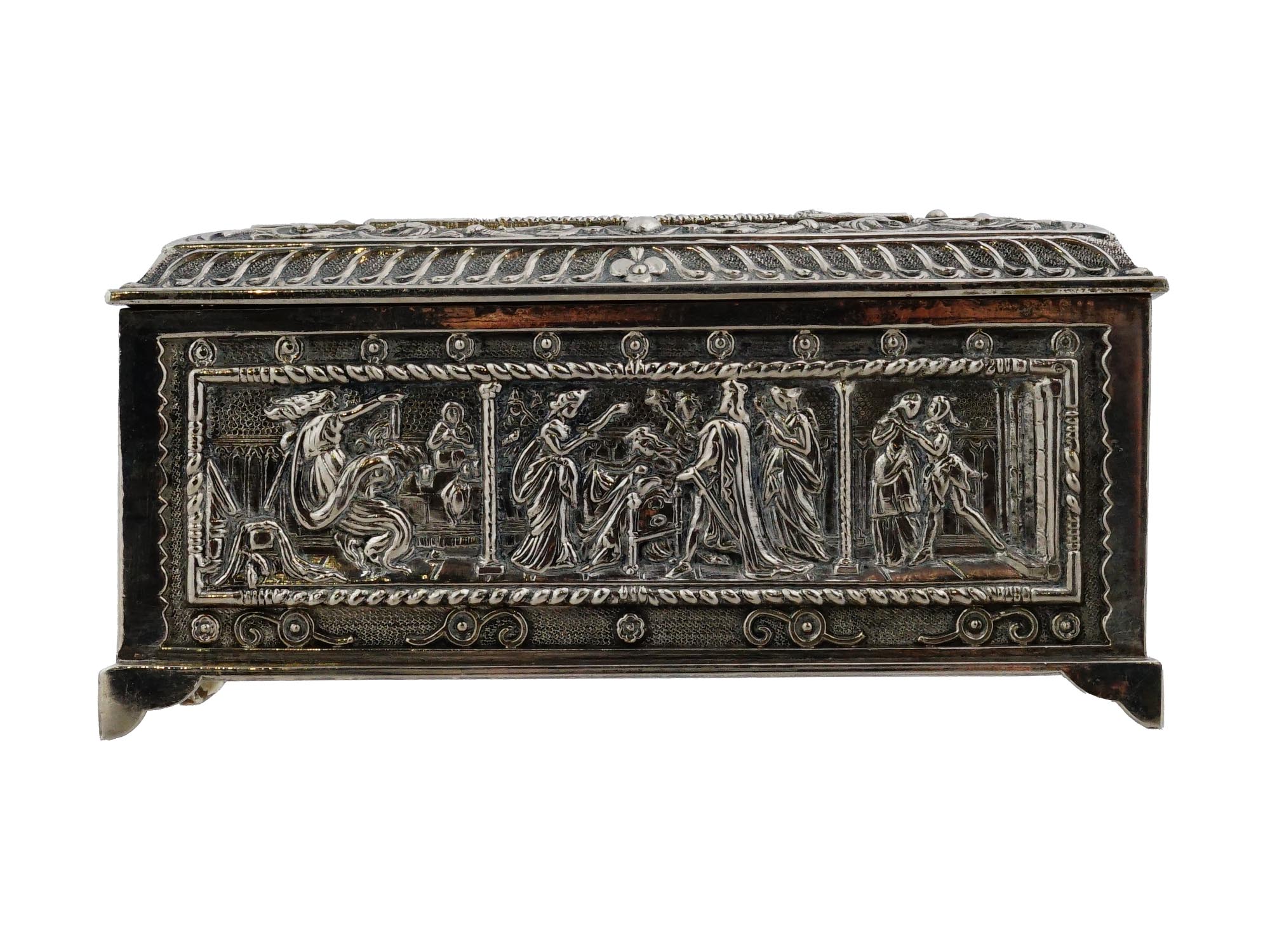 VICTORIAN MANNER COVERED REPOUSSE SILVER PLATED BOX PIC-3