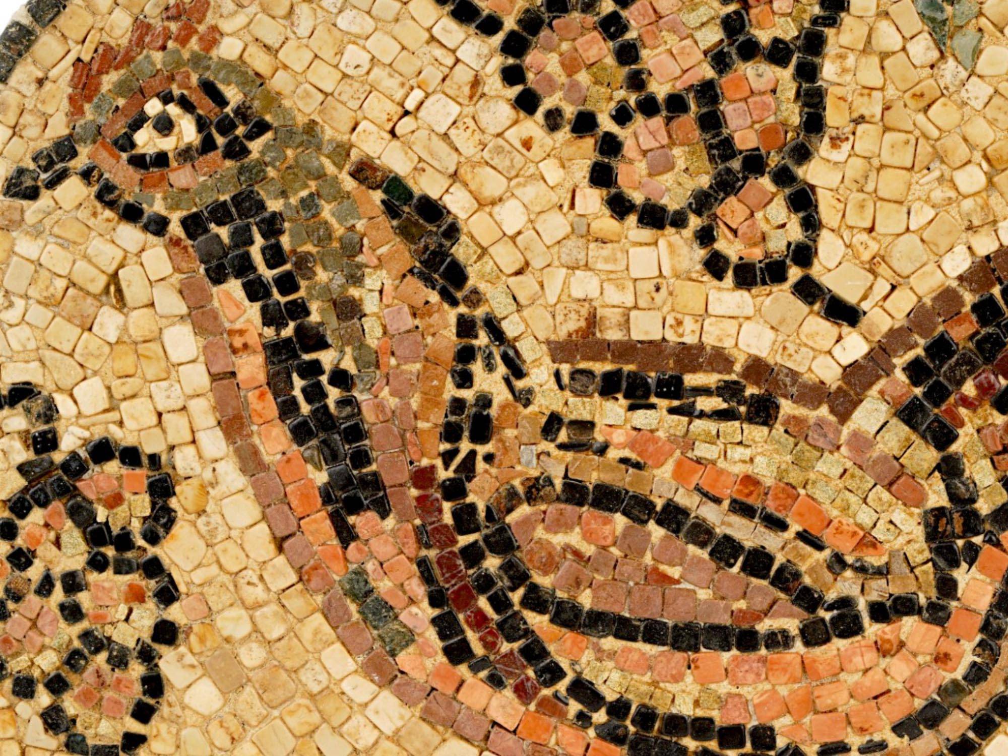 ANCIENT ROMAN CHICKEN GRAPES STONE MOSAIC 100 TO 300 AD PIC-1