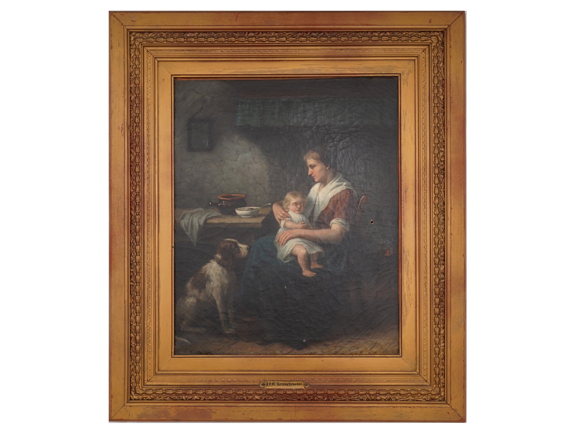 ATTR TO DAMSCHRODER DUTCH PAINTING MOTHER AND CHILD PIC-