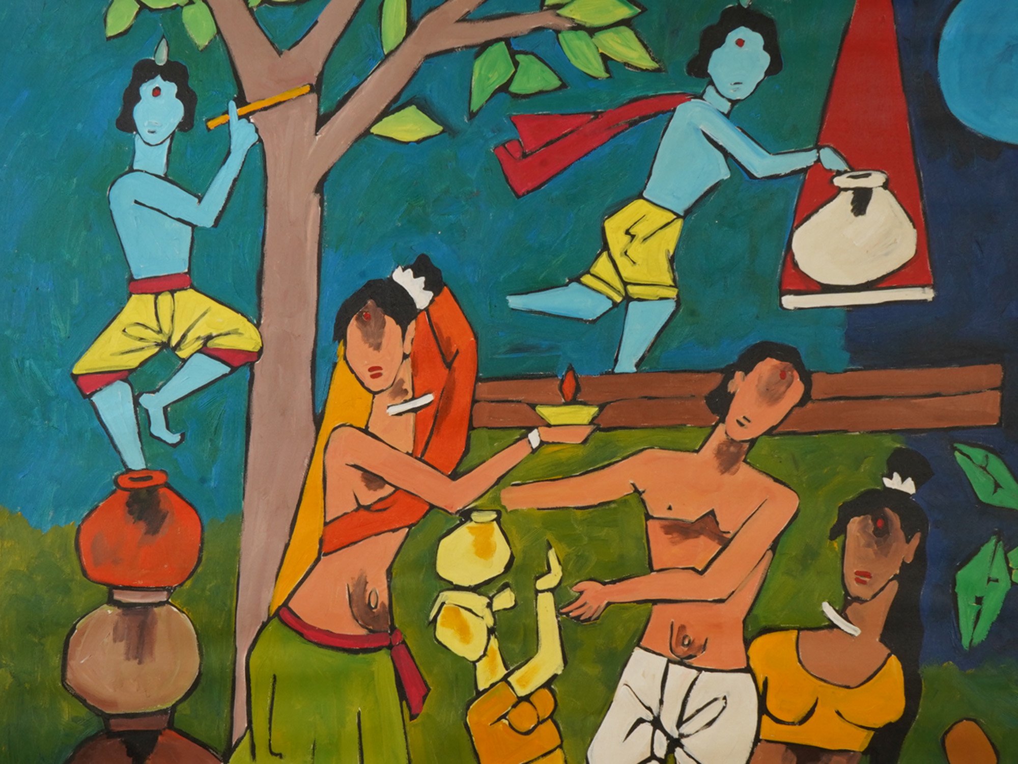 TRIPTYCH ACRYLIC PAINTING SIGNED M F HUSAIN WITH COA PIC-5