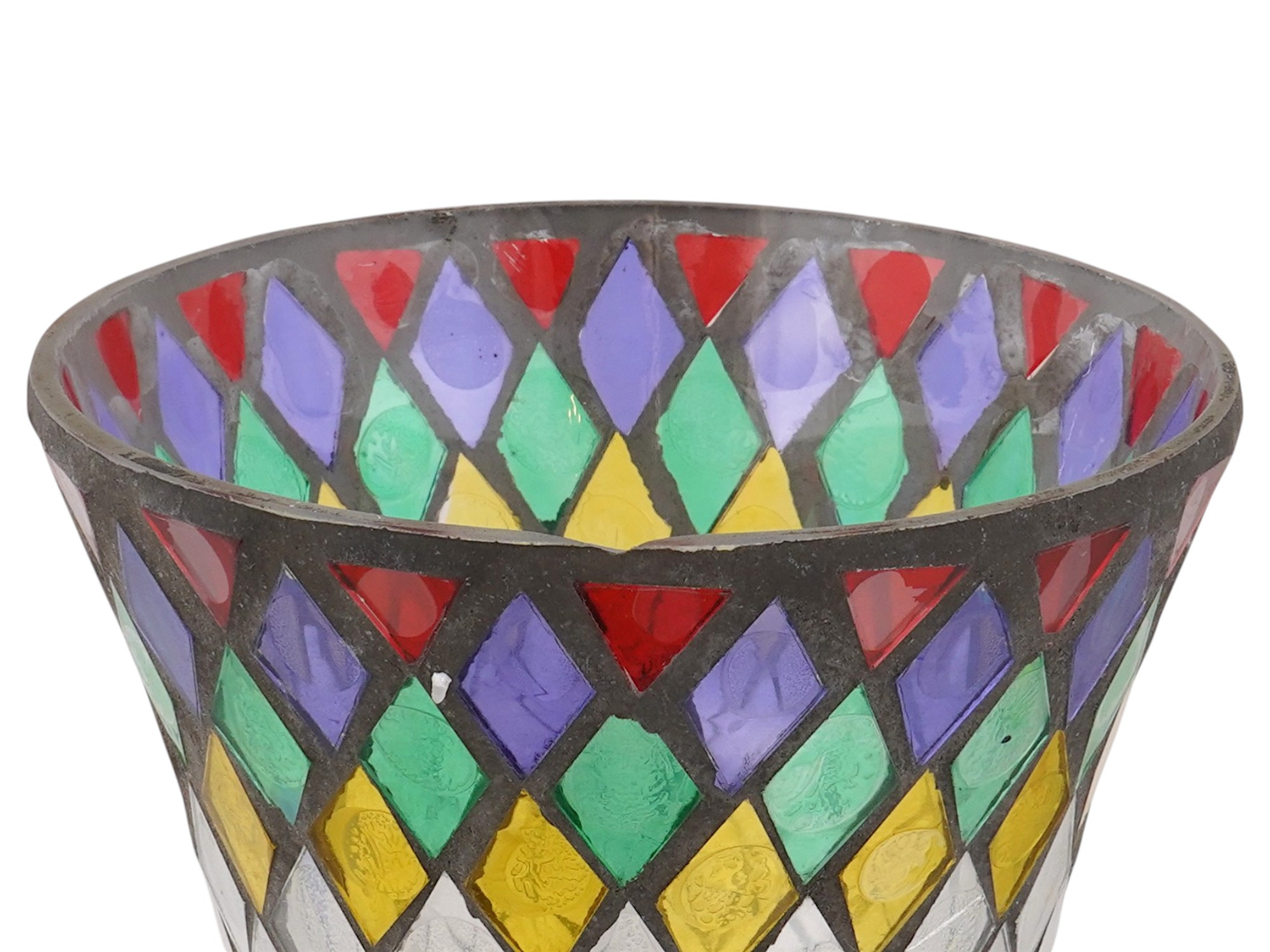 MURANO STYLE TRUMPET SHAPED COLORED GLASS MOSAIC VASE PIC-7