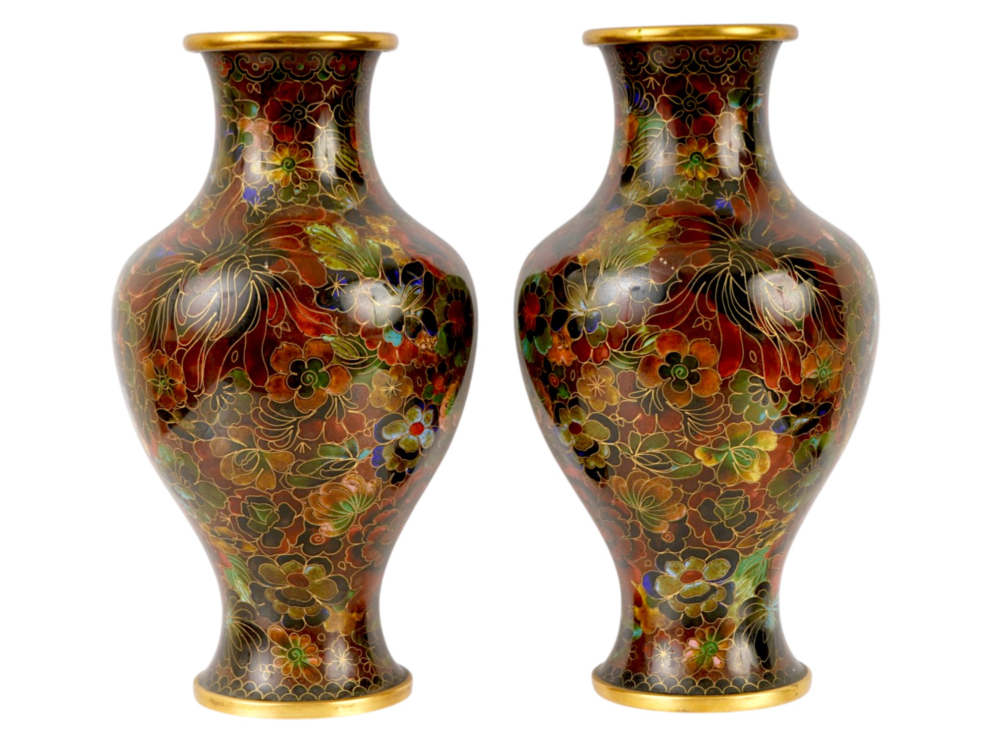 VINTAGE CHINESE MILLEFLEURS CLOISONNE ENAMEL VASES PIC-1