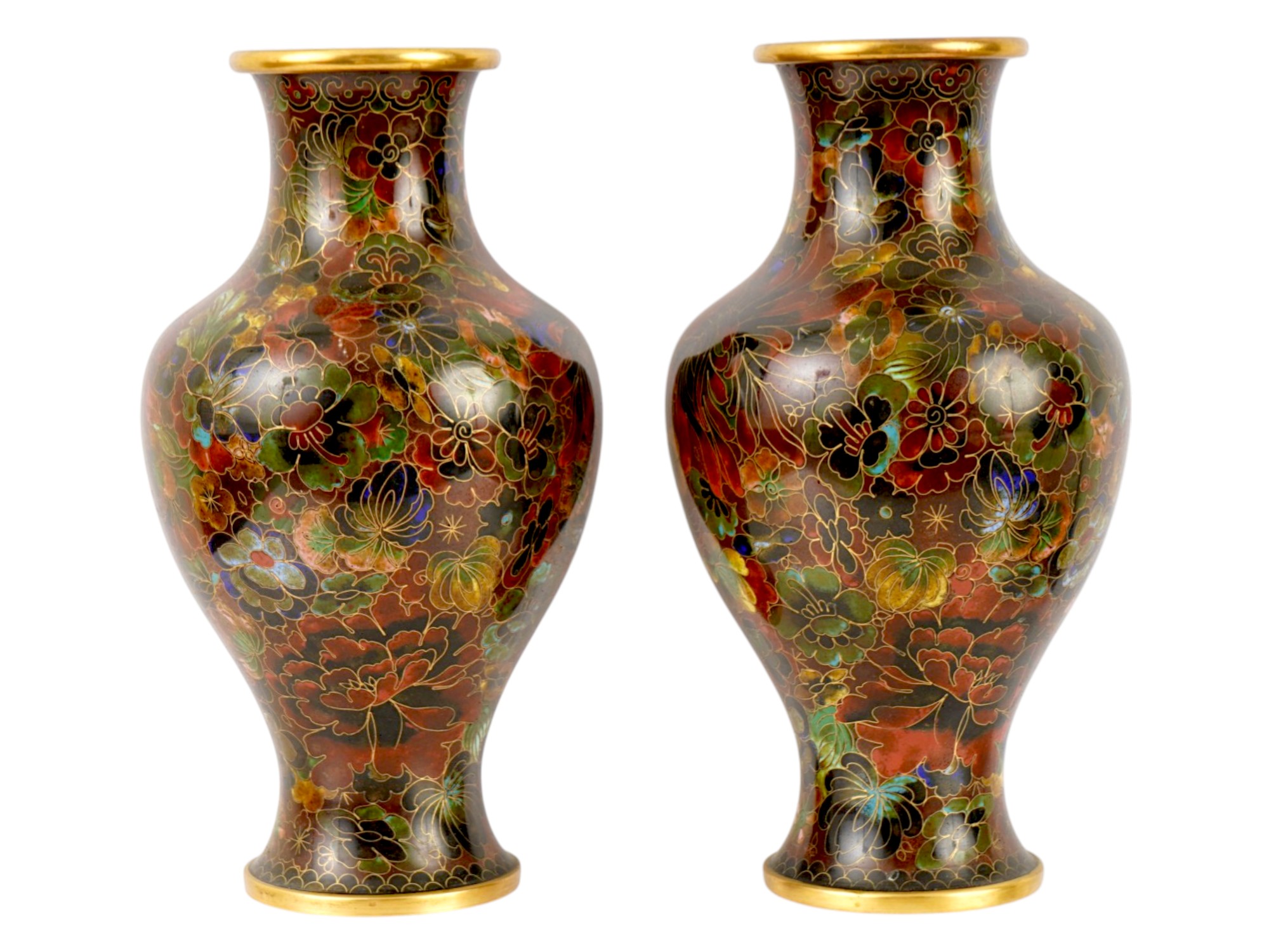 VINTAGE CHINESE MILLEFLEURS CLOISONNE ENAMEL VASES PIC-2