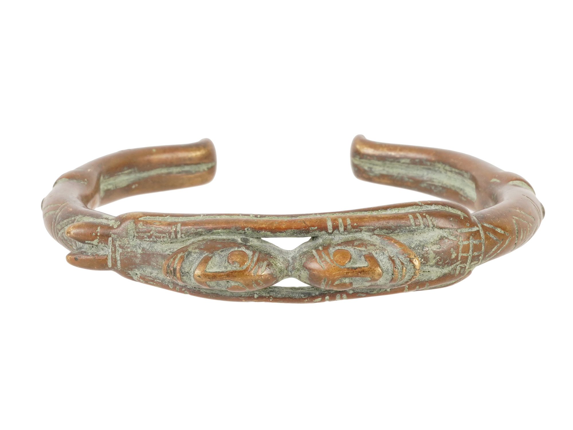 AFRICAN CAST BRONZE OPEN ENDED BANGLE BRACELET PIC-