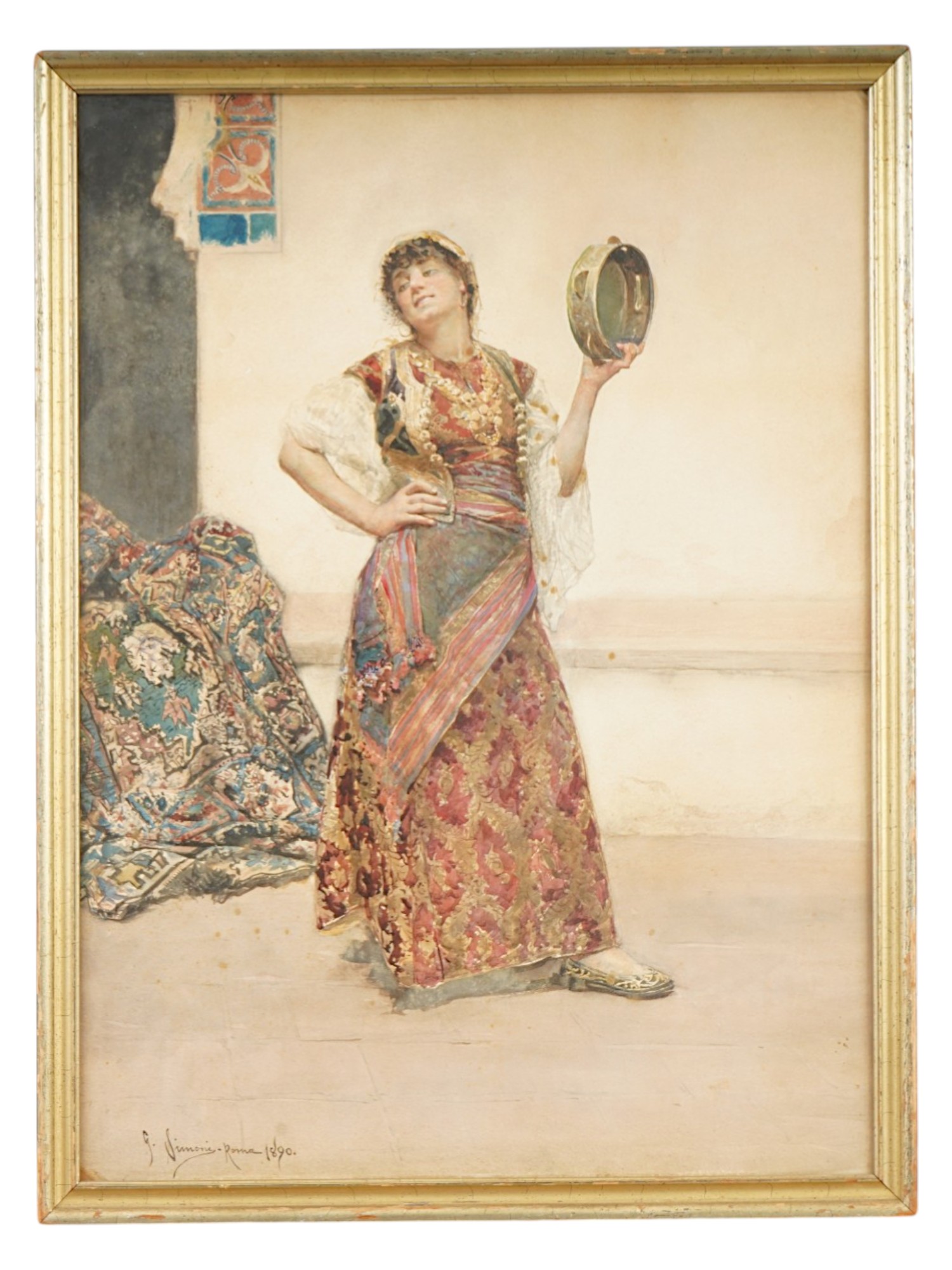 GUSTAVO SIMONI ANTIQUE ITALIAN WATERCOLOR PAINTING 1890 PIC-