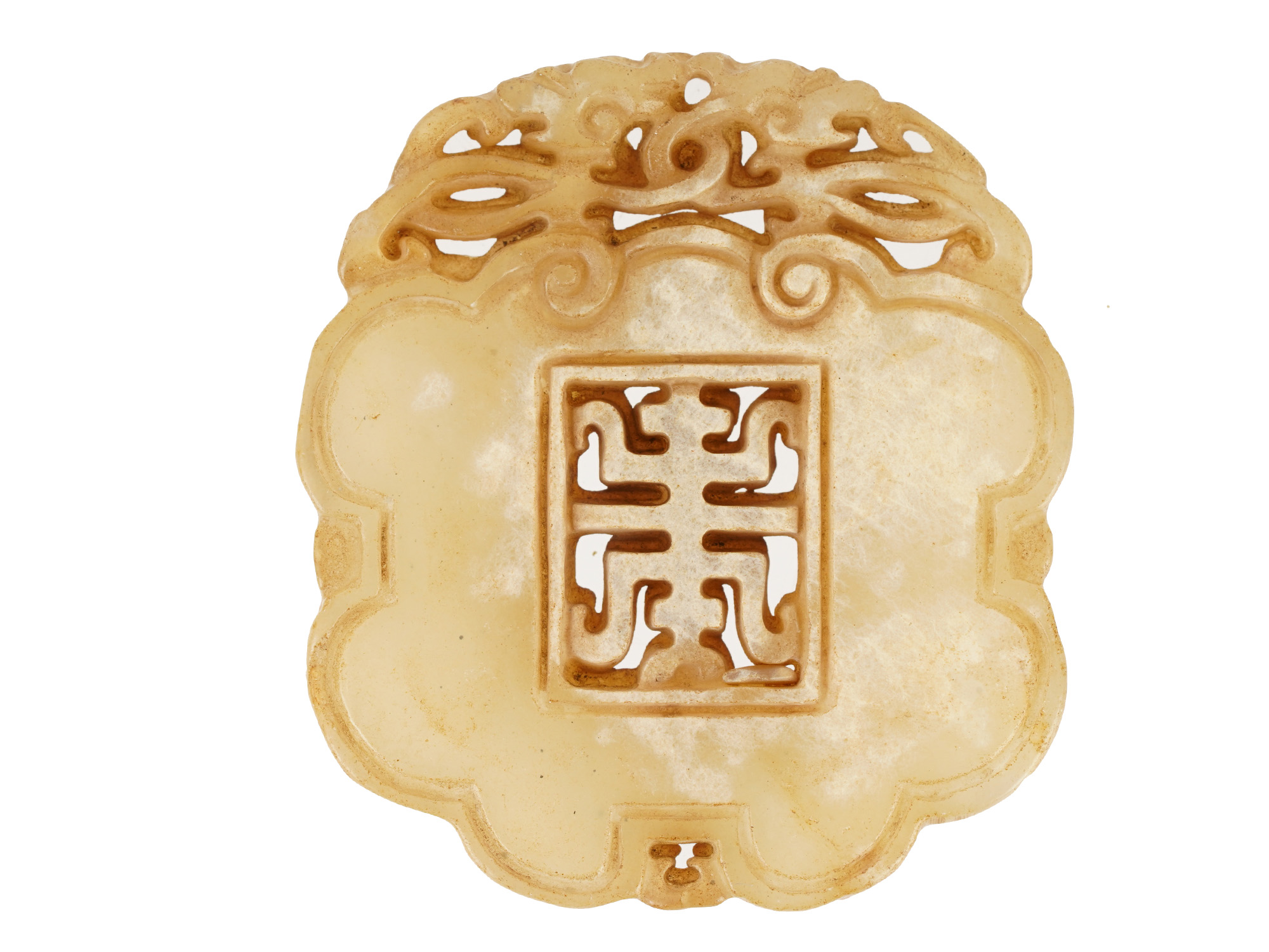 CHINESE CARVED JADE FIGURAL PLAQUE LONGEVITY AMULET PIC-