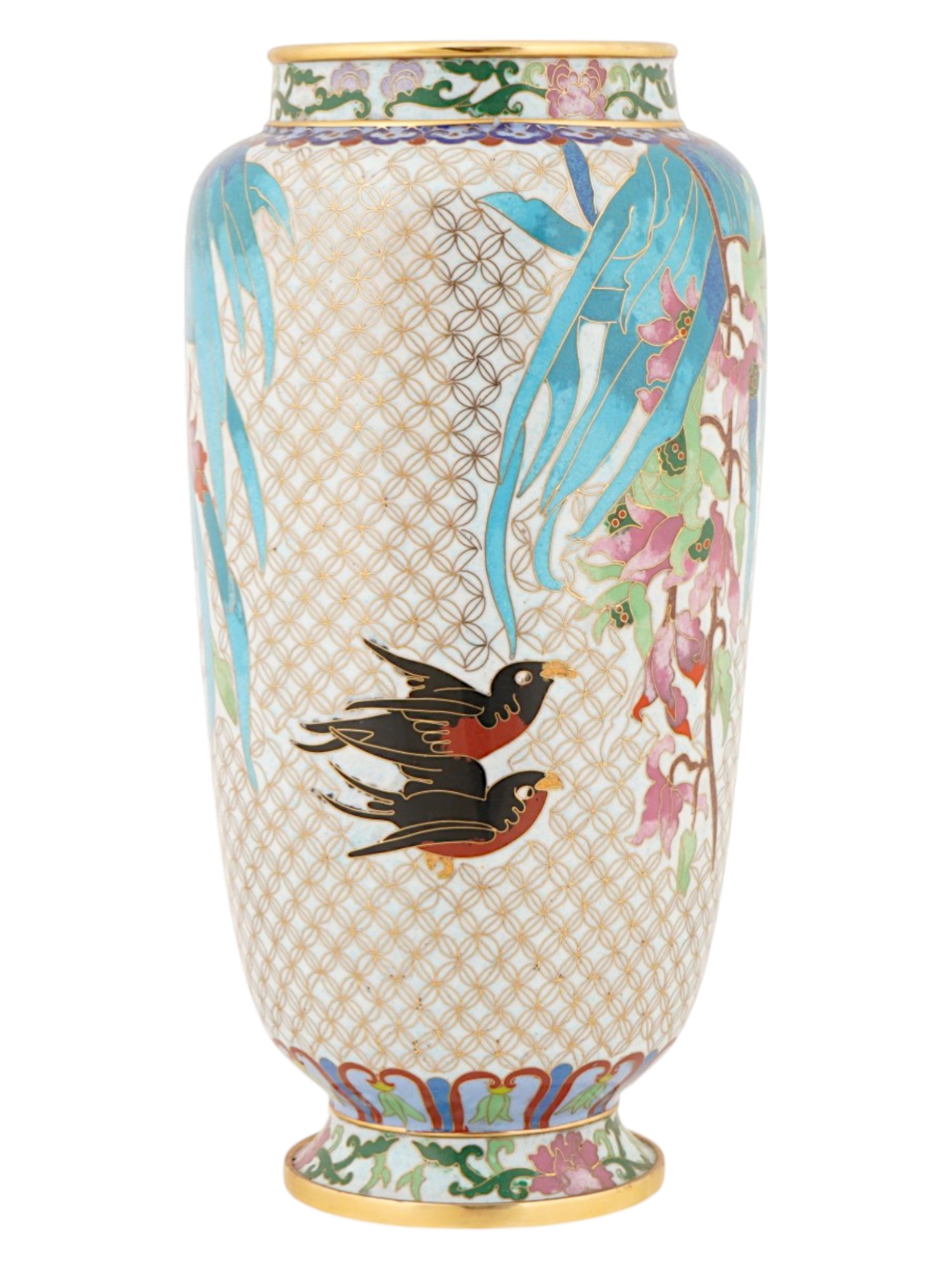 CHINESE BIRDS POLYCHROME CLOISONNE ENAMEL VASE PIC-3