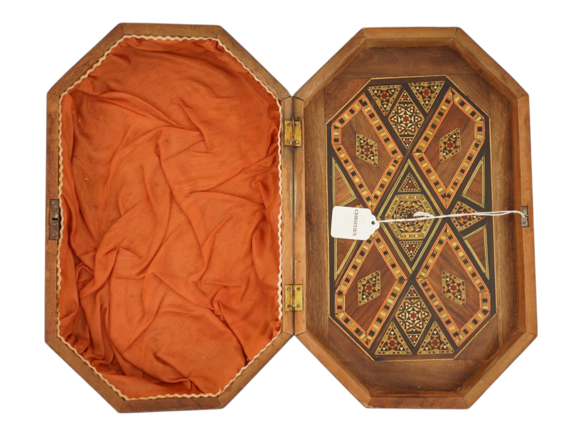 ANTIQUE OCTAGONAL WOODEN MARQUETRY JEWELRY BOX PIC-5