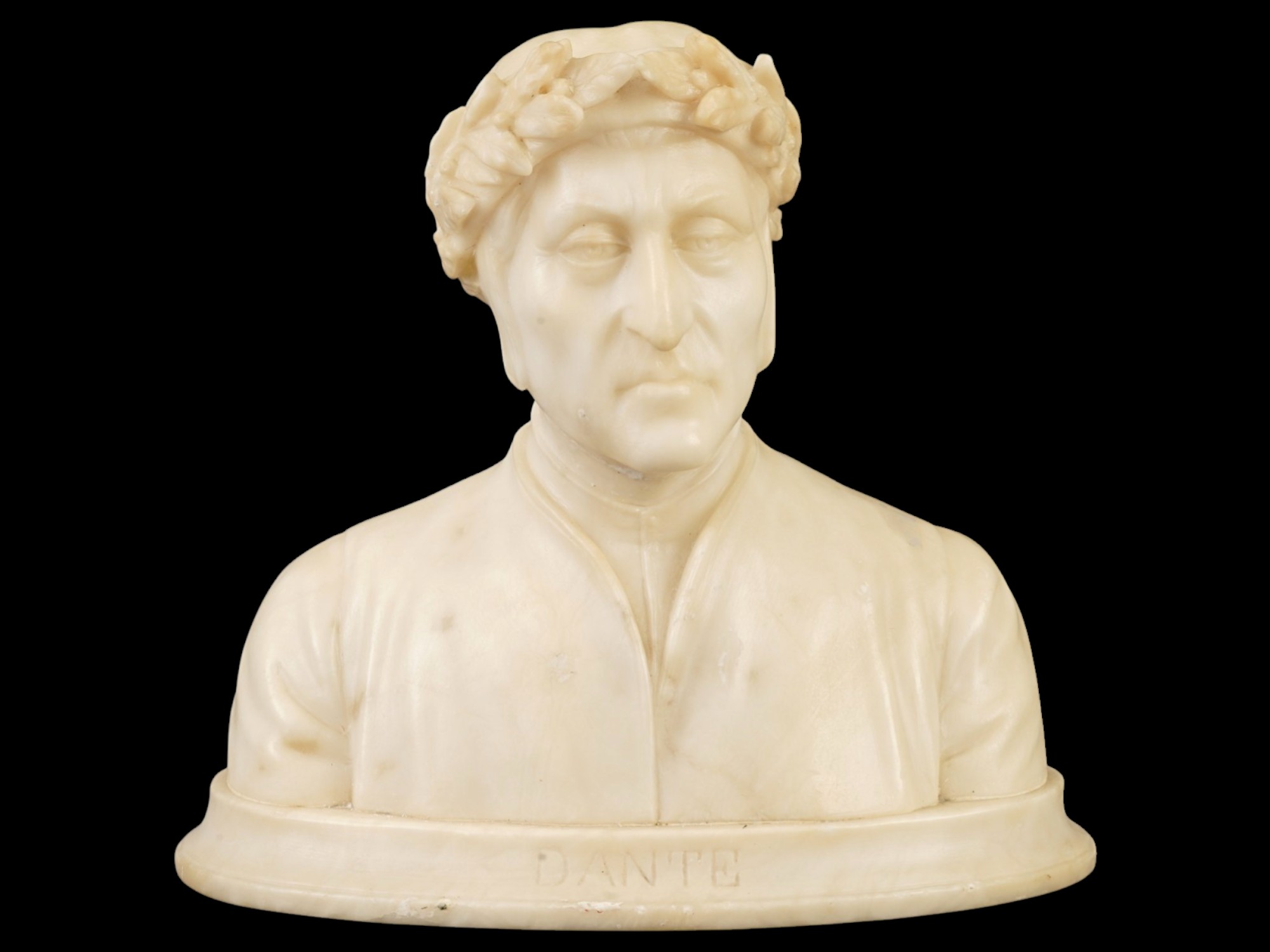 ANTIQUE 19TH C EUROPEAN MARBLE DANTE SCULPTURE PIC-