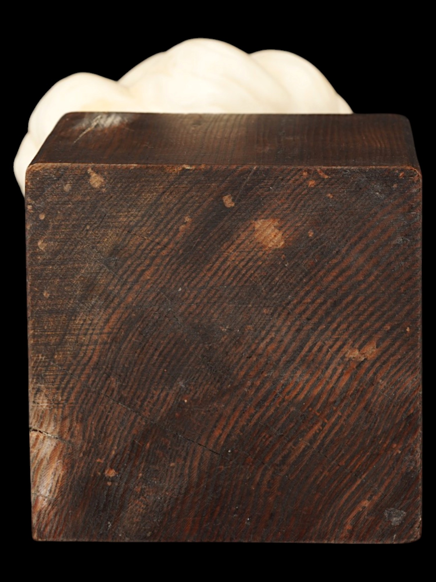 HAND CARVED WHITE MARBLE FEMALE HEAD ON WOOD BASE PIC-6