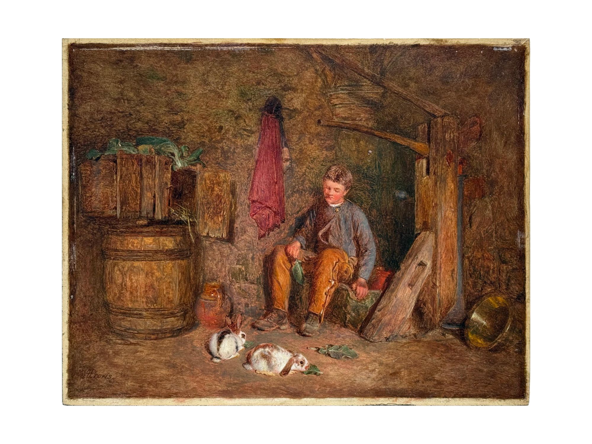 ALFRED PROVIS ANTIQUE BRITISH OIL GENRE PAINTING PIC-