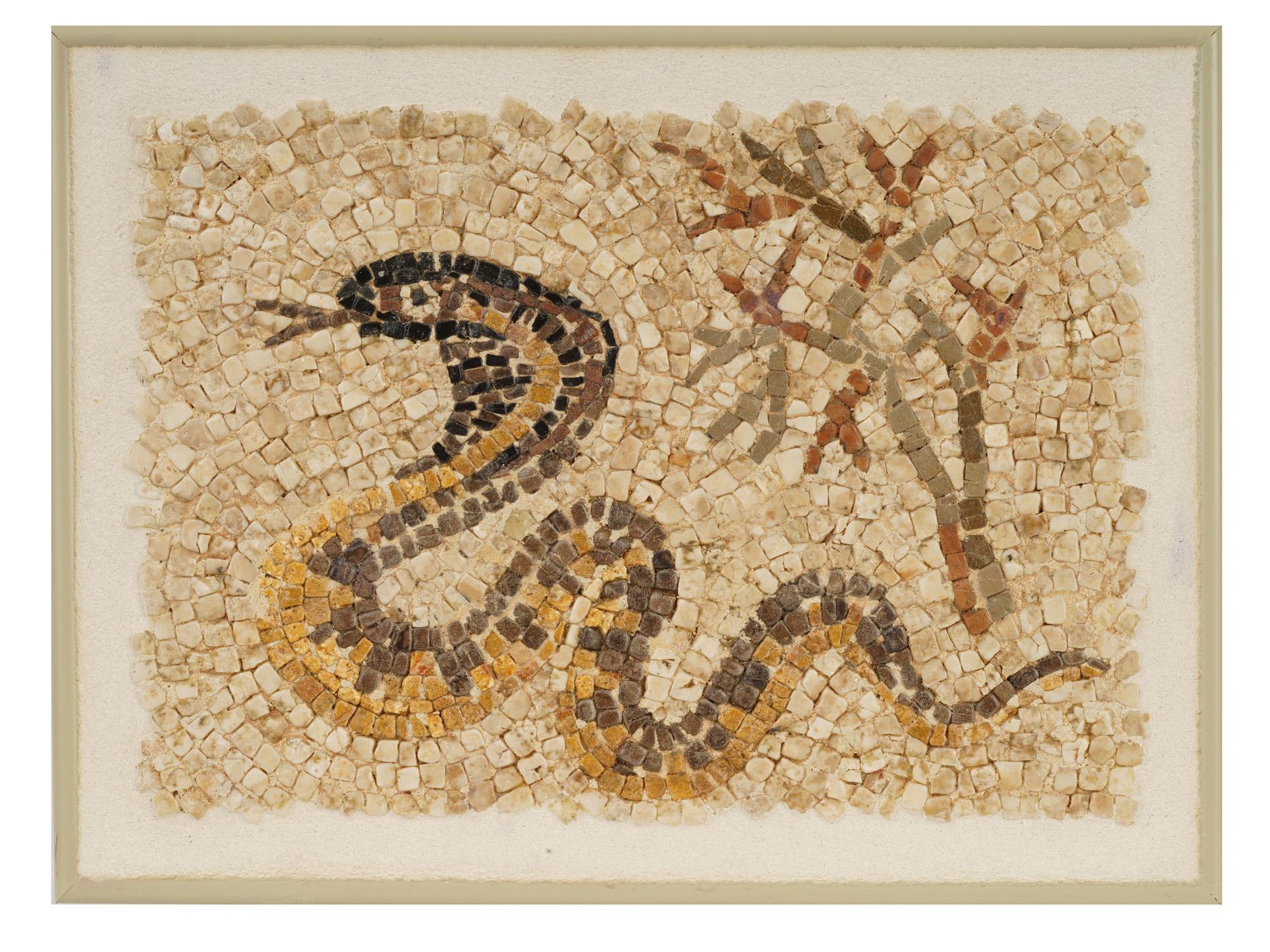 ANCIENT ROMAN MOSAIC FRAGMENT W SCENE OF SNAKE AND TREE PIC-