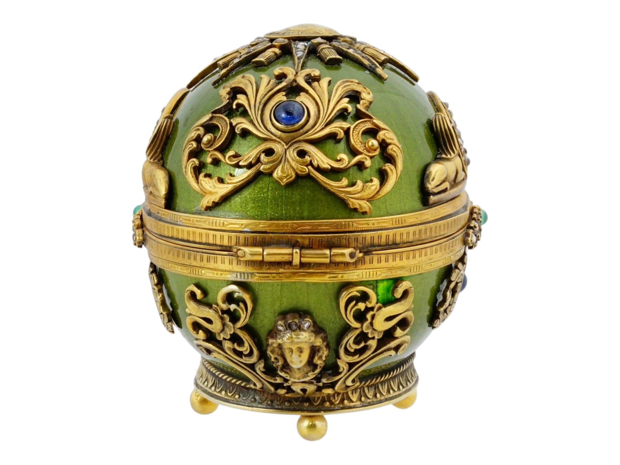 RUSSIAN EGG SHAPED SILVER ENAMEL BOX W MOUSE AND GEMS PIC-5