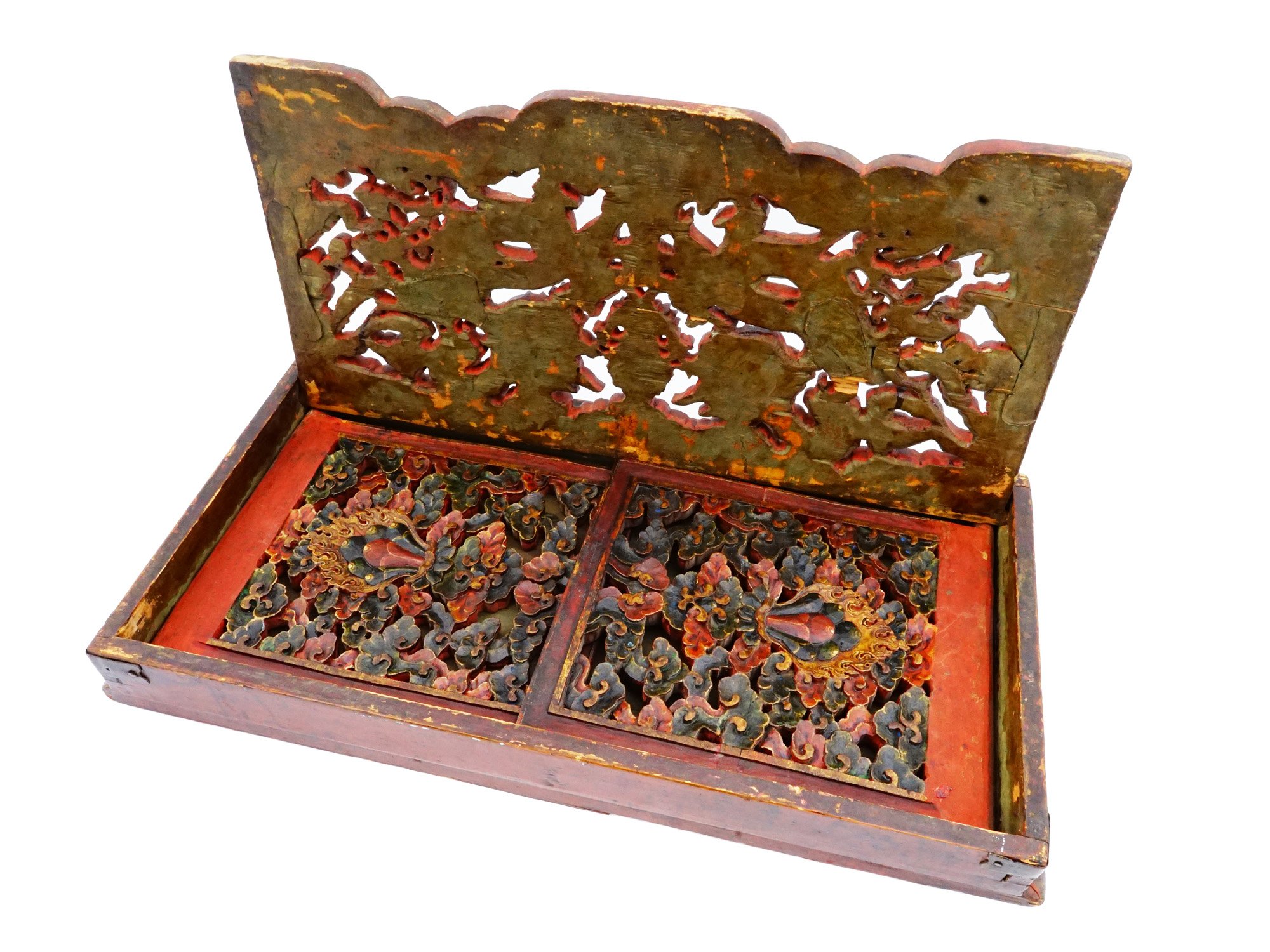 ANTIQUE TIBETAN CARVED WOOD FOLDING WRITING TABLE PIC-8