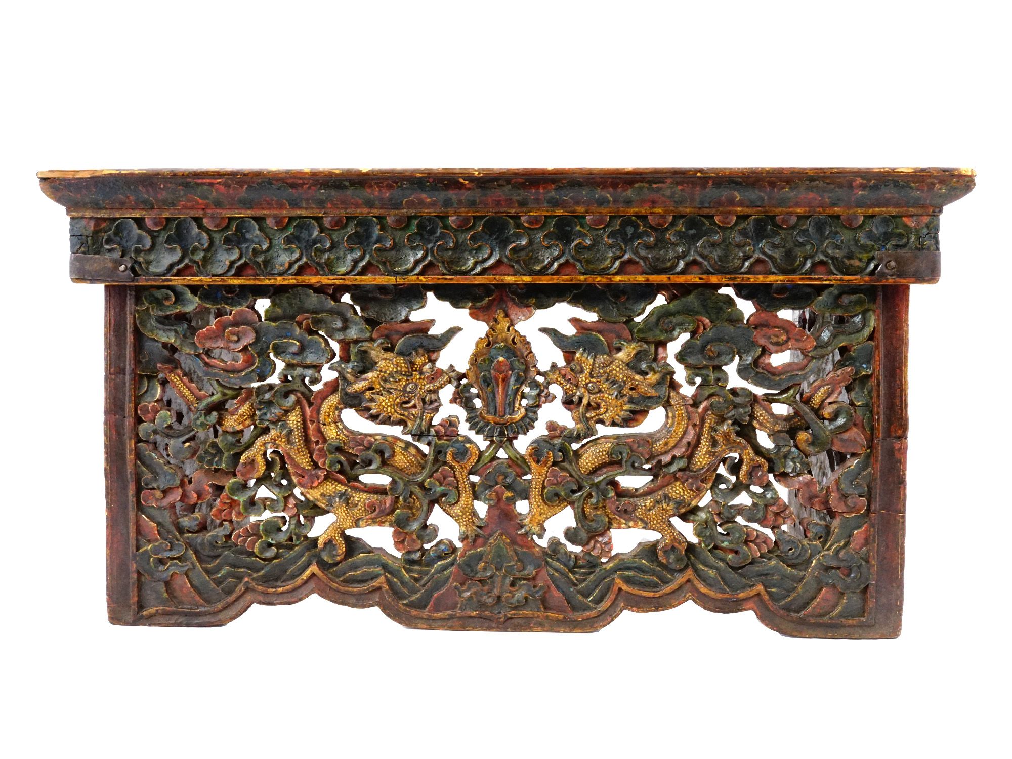 ANTIQUE TIBETAN CARVED WOOD FOLDING WRITING TABLE PIC-1