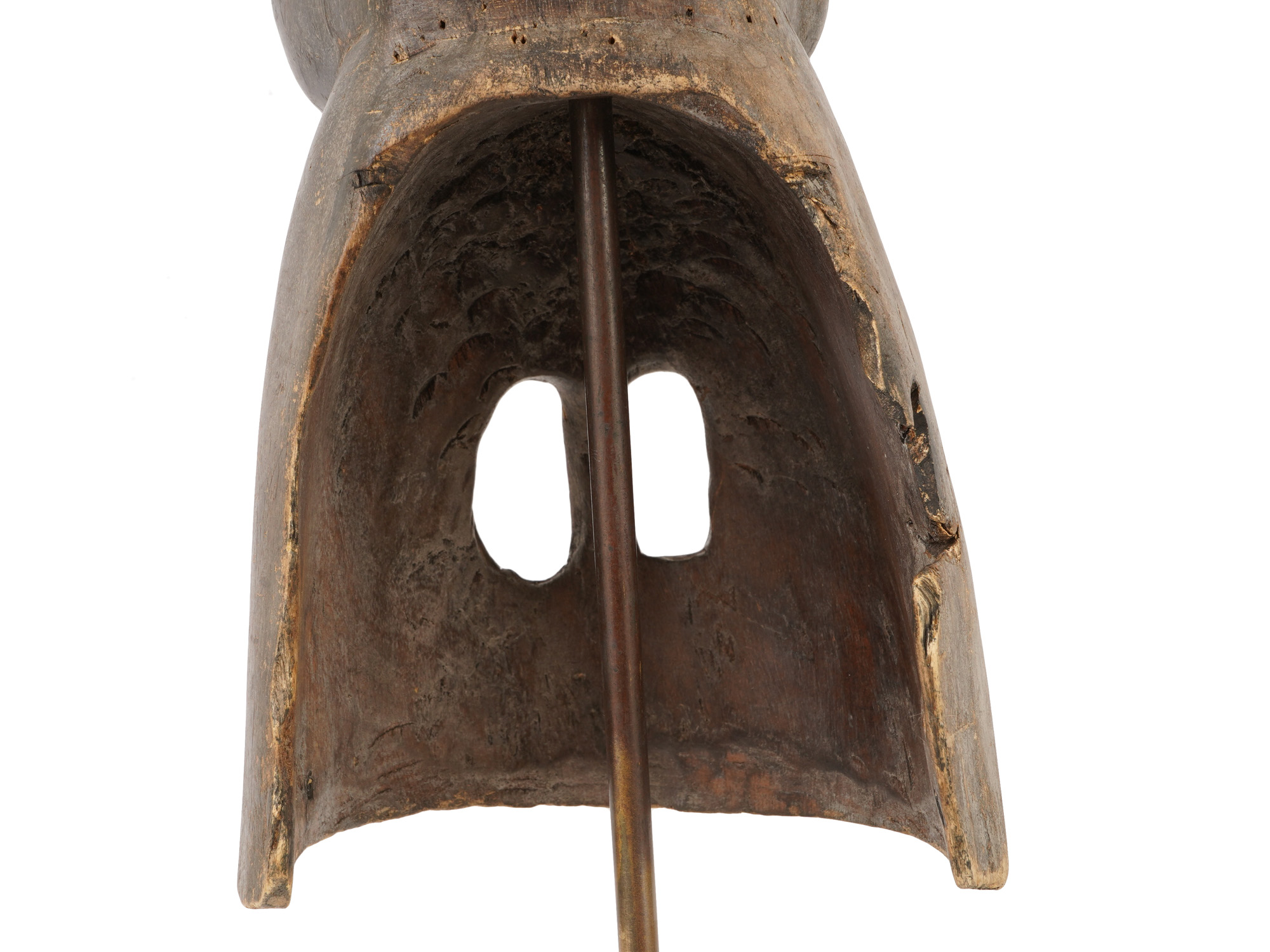 AFRICAN DOGON WOODEN FEMALE HELMET MASK COWRIE EARRINGS PIC-6