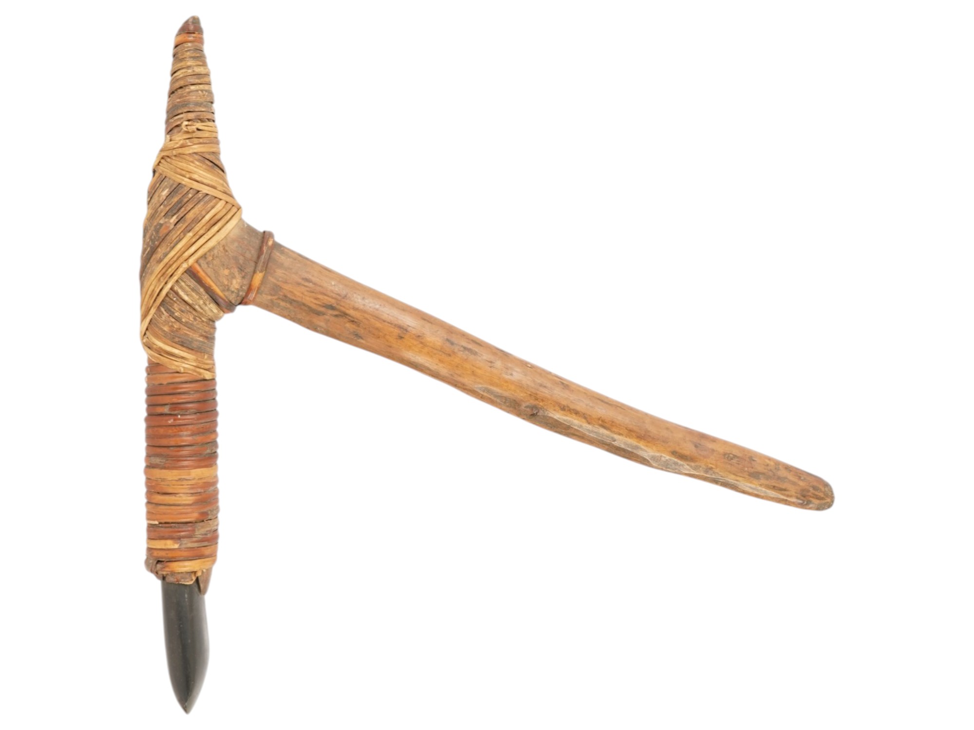 19TH CEN NEW GUINEA CARVED STONE AND WOOD ADZE AXE PIC-1