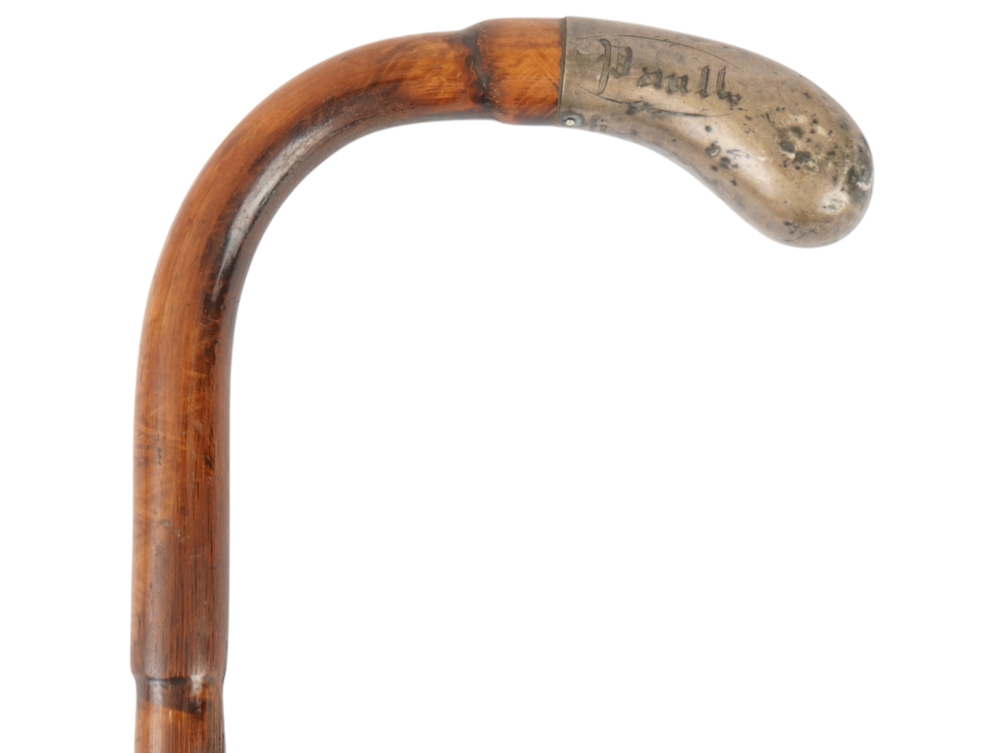 VINTAGE BENT BAMBOO SILVER MOUNTED WALKING CANE PIC-2