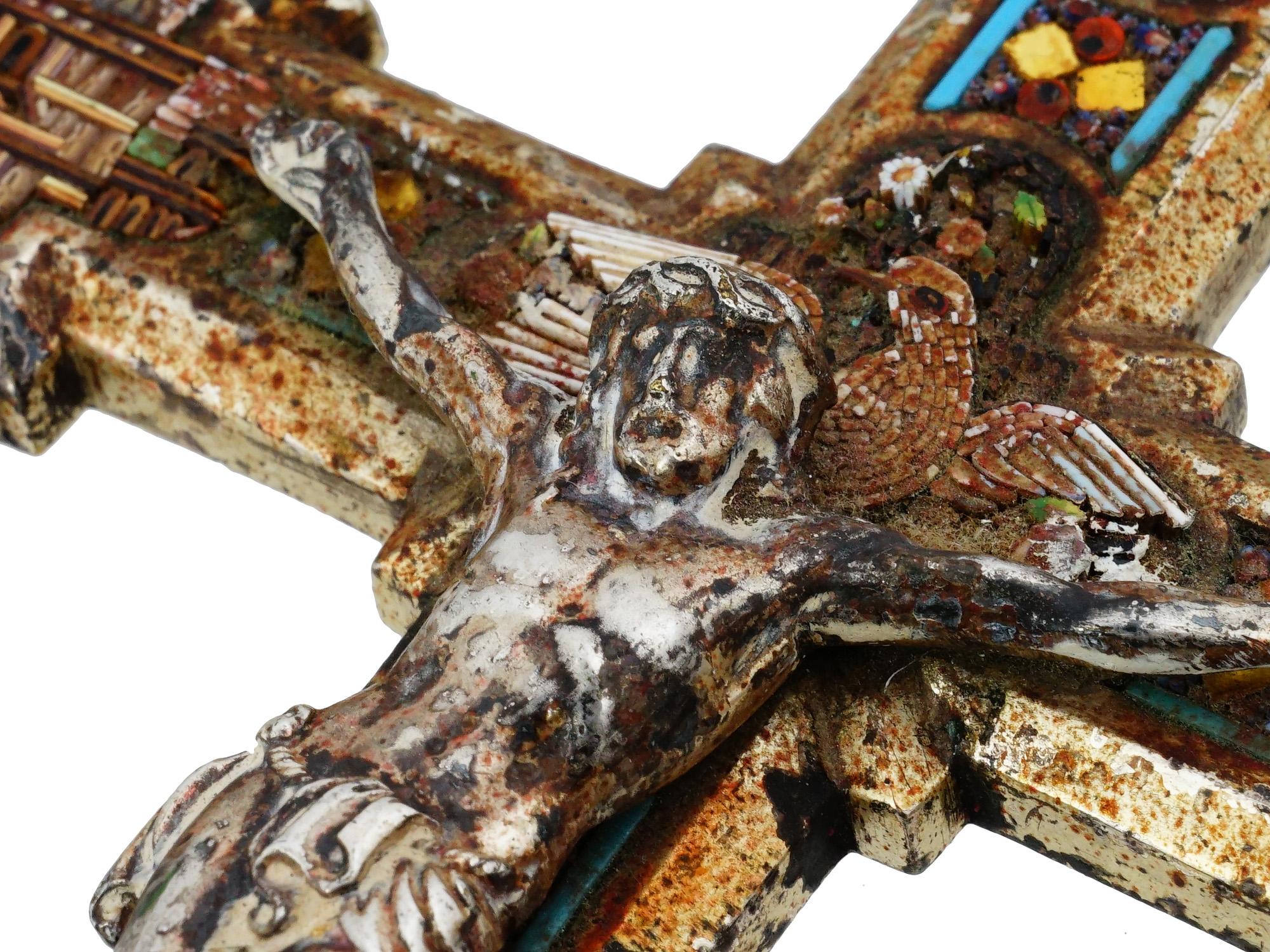 ANTIQUE ITALIAN SILVER PLATED CROSS W MICRO MOSAICS PIC-10