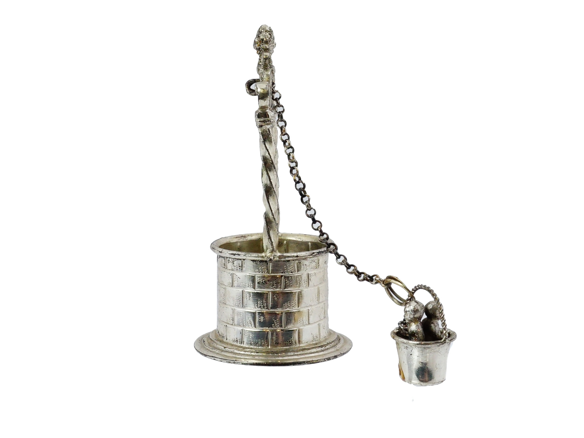 ANTIQUE MINIATURE SILVER WISHING WELL CHILDREN BUCKET PIC-5
