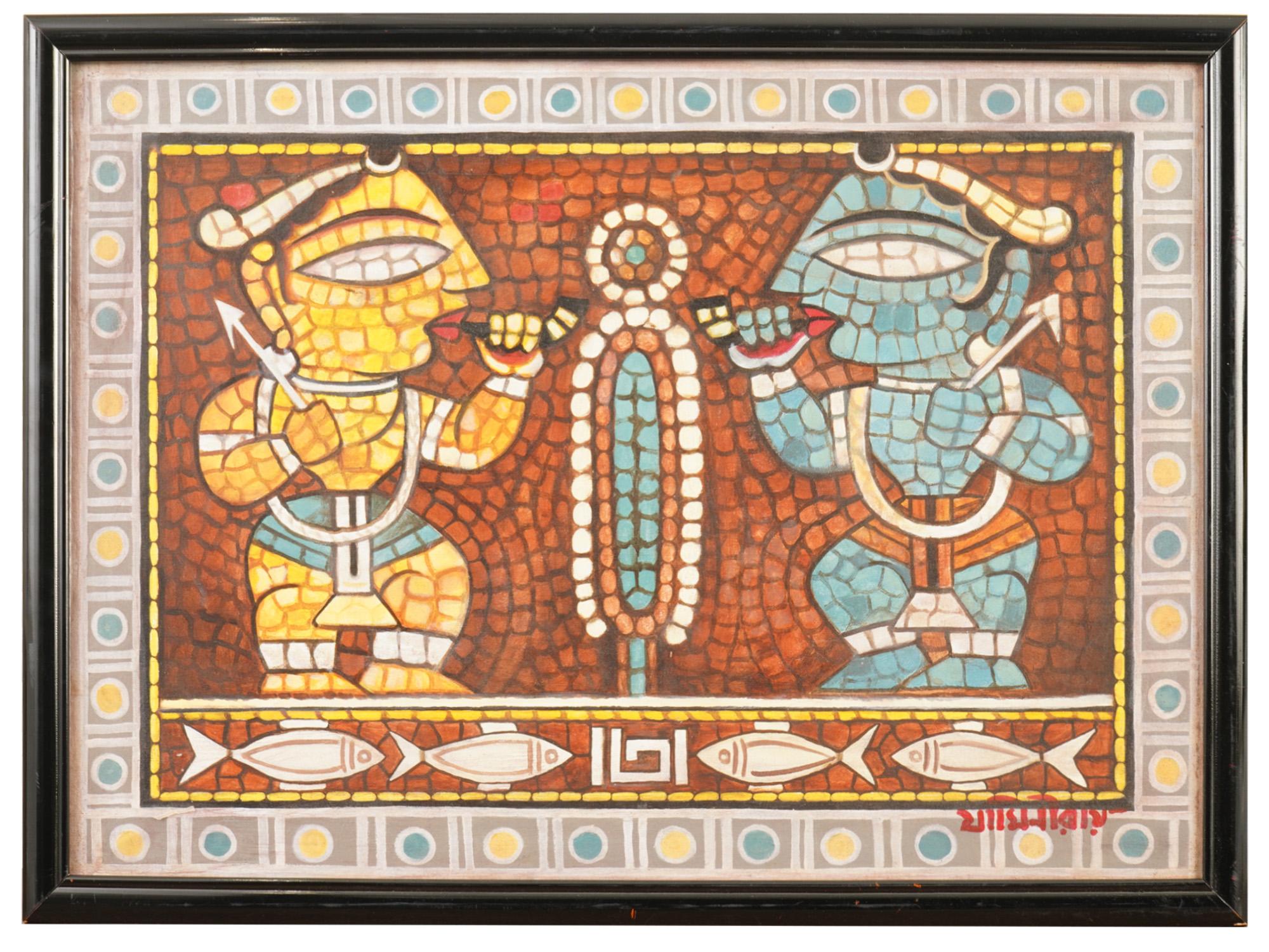 INDIAN KRISHNA TEMPERA PAINTING SIGNED JAMINI ROY PIC-