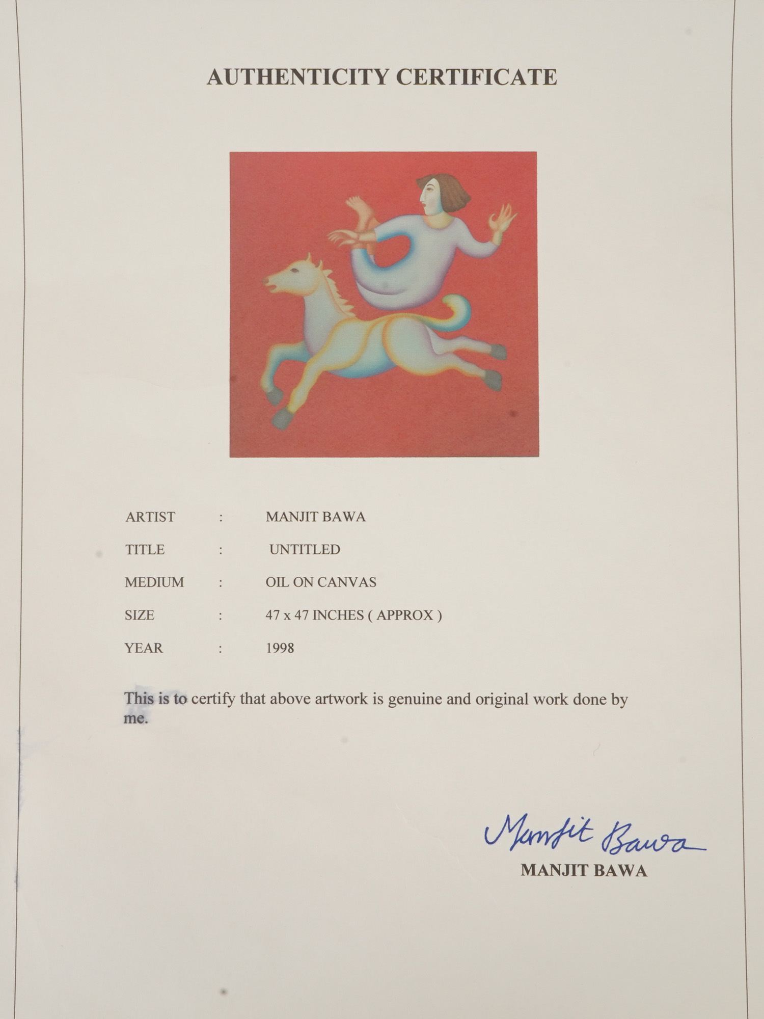 SIGNED MANJIT BAWA OIL ON CANVAS PAINTING W COA PIC-5