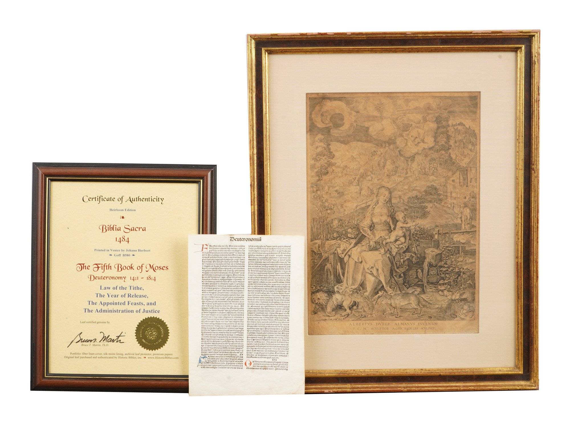 ANTIQUE MADONNA OF ANIMALS ENGRAVING DEUTERONOMY PAGE PIC-