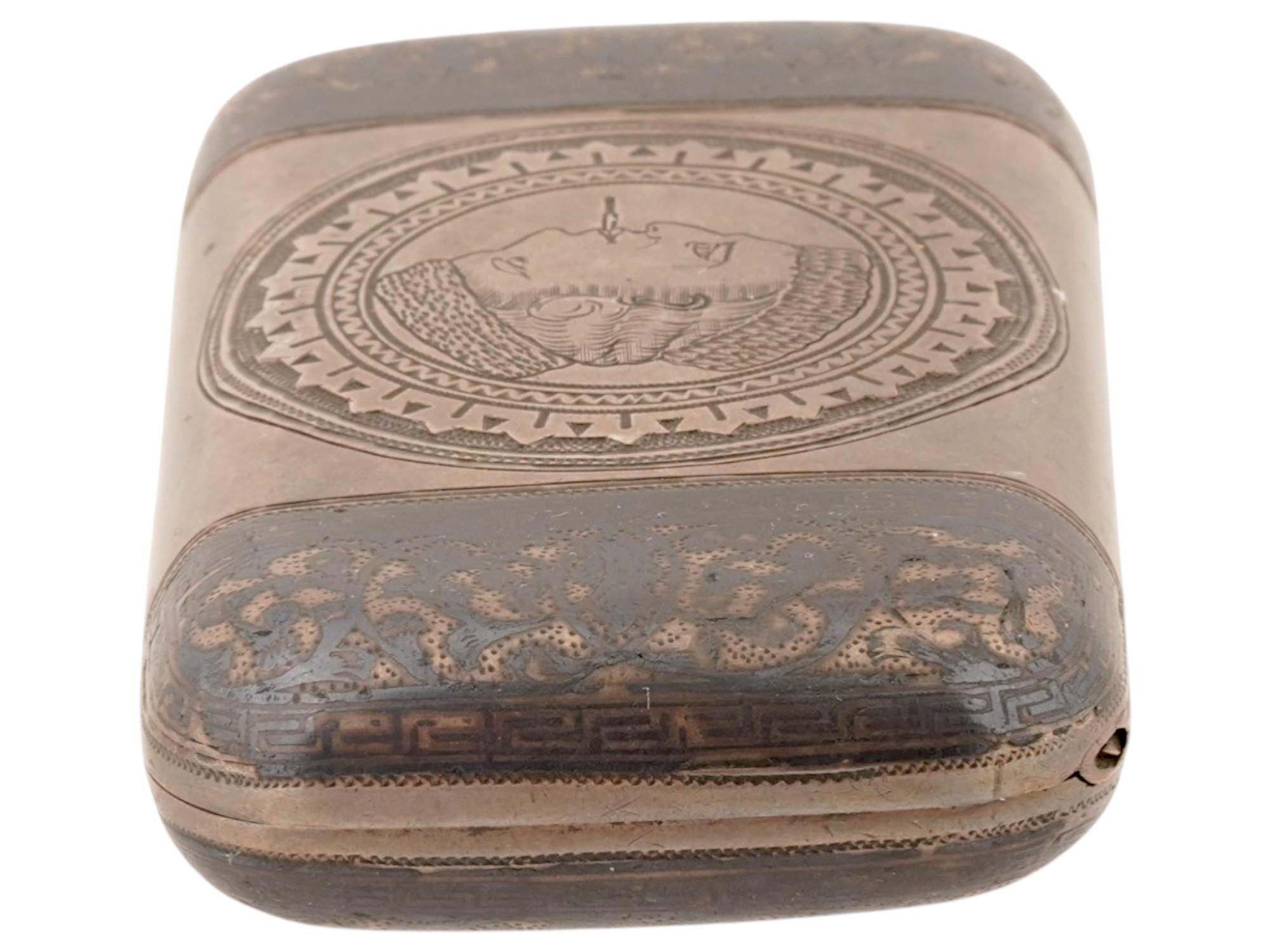 RUSSIAN SILVER NIELLO CIGARETTE CASE W PROFILED FIGURE PIC-7