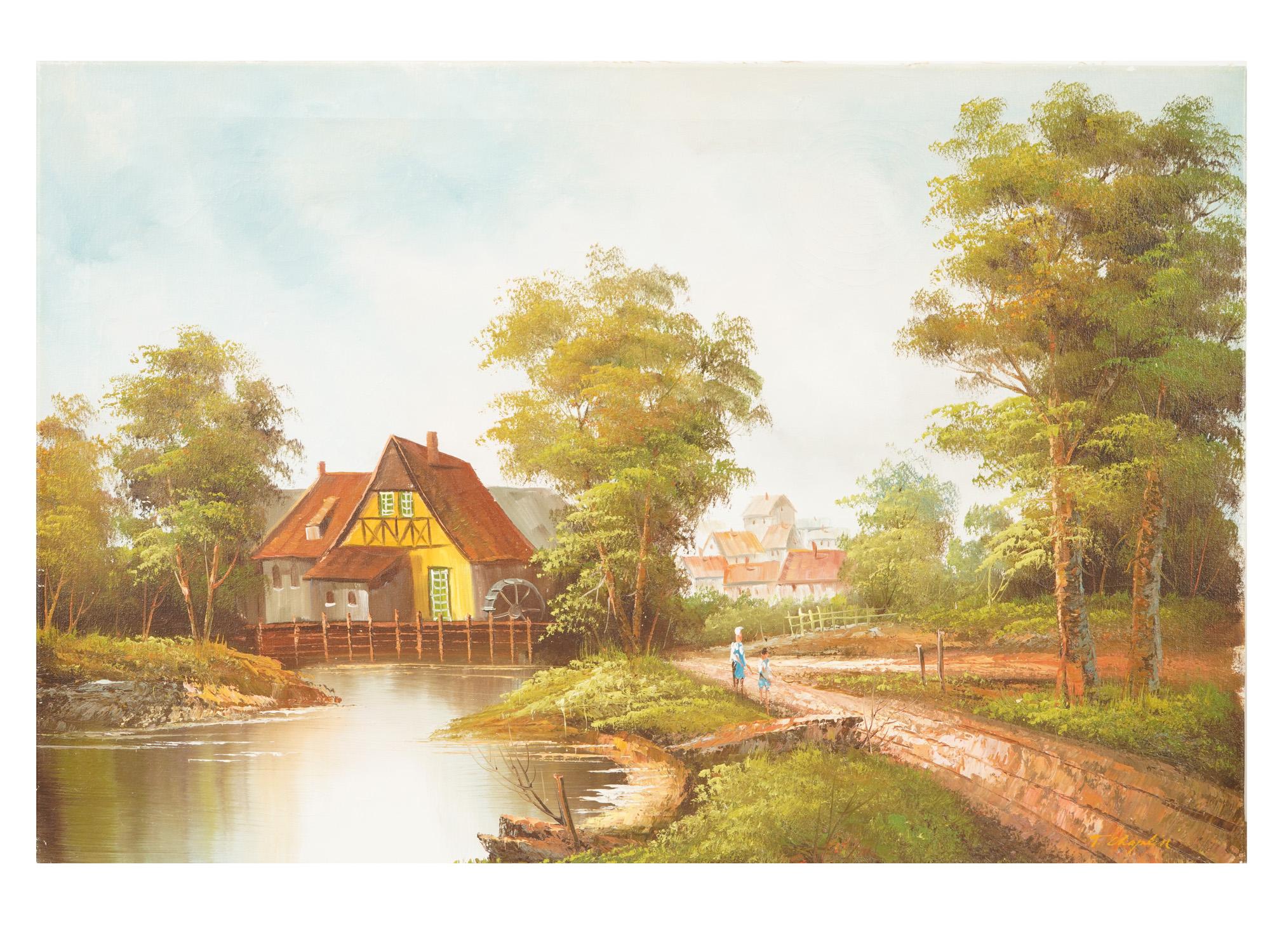 SIGNED T CHAPLIN OIL ON CANVAS LANDSCAPE PAINTING PIC-