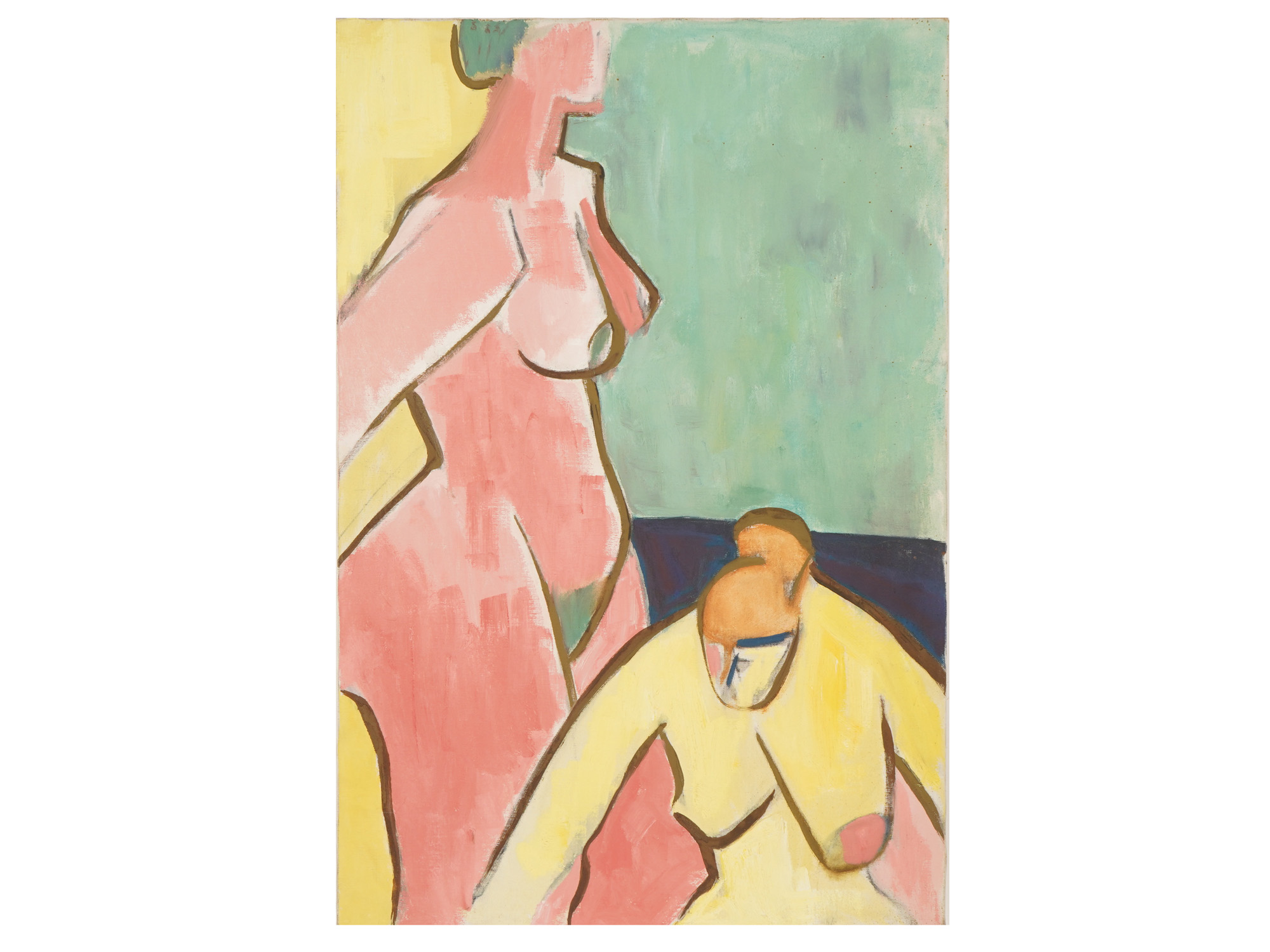 ABSTRACT PAINTING SIGNED D. SHER TWO FEMALE FIGURES PIC-
