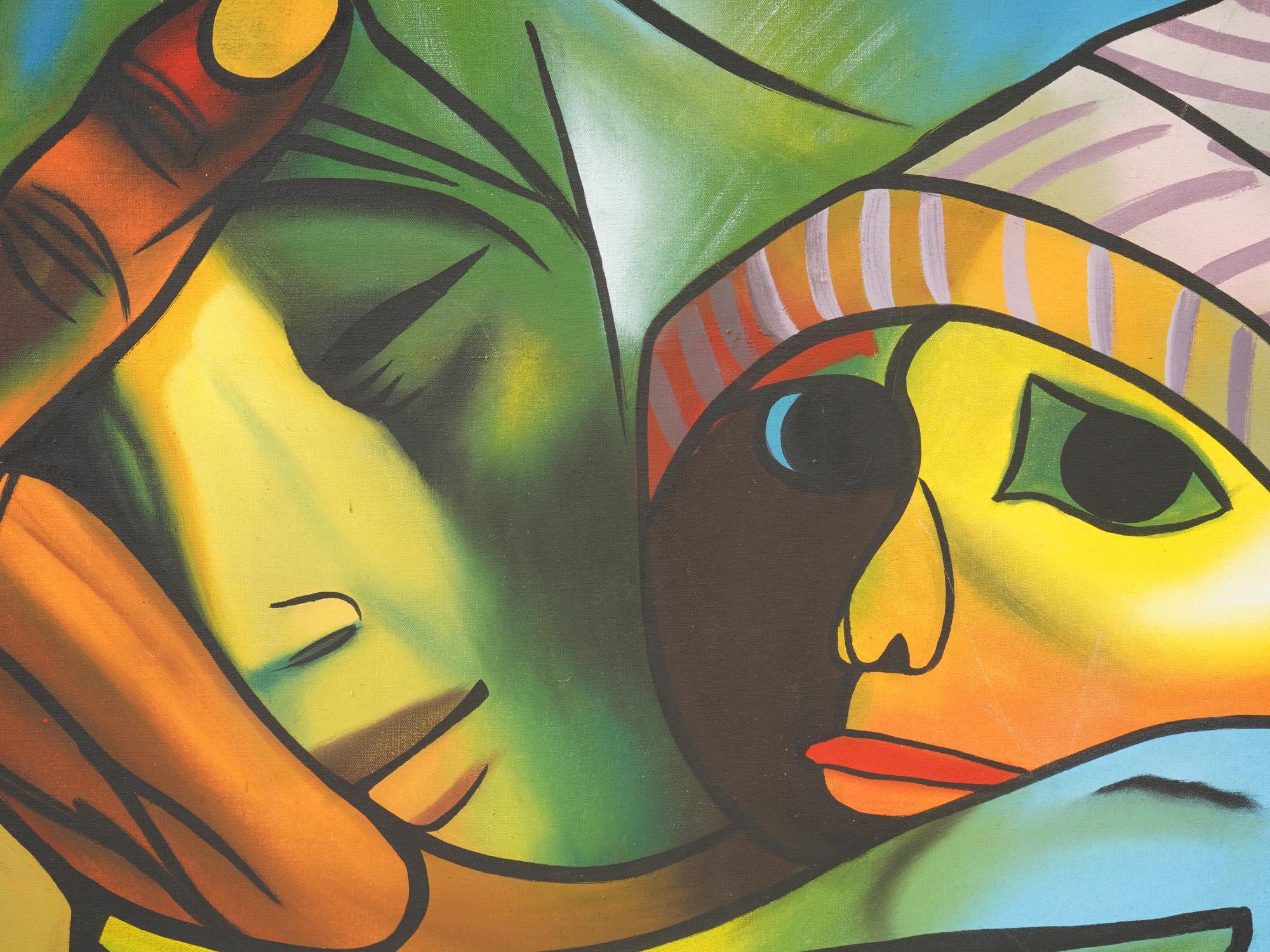 MODERN PAINTING MOTHER WITH HER CHILD SIGNED PIC-1