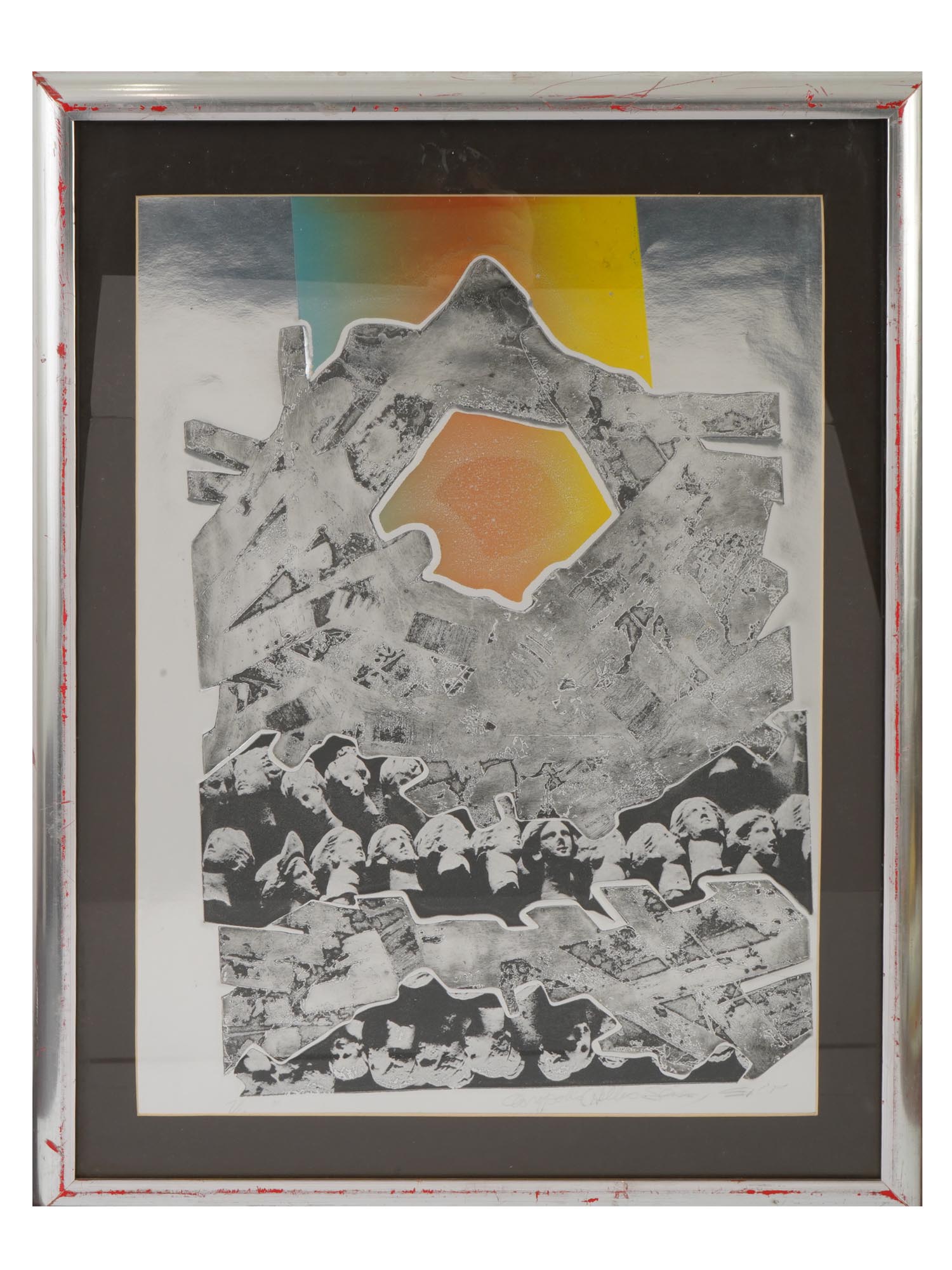 CONTEMPORARY GREEK SCHOOL COLLAGE ARTWORK SIGNED PIC-