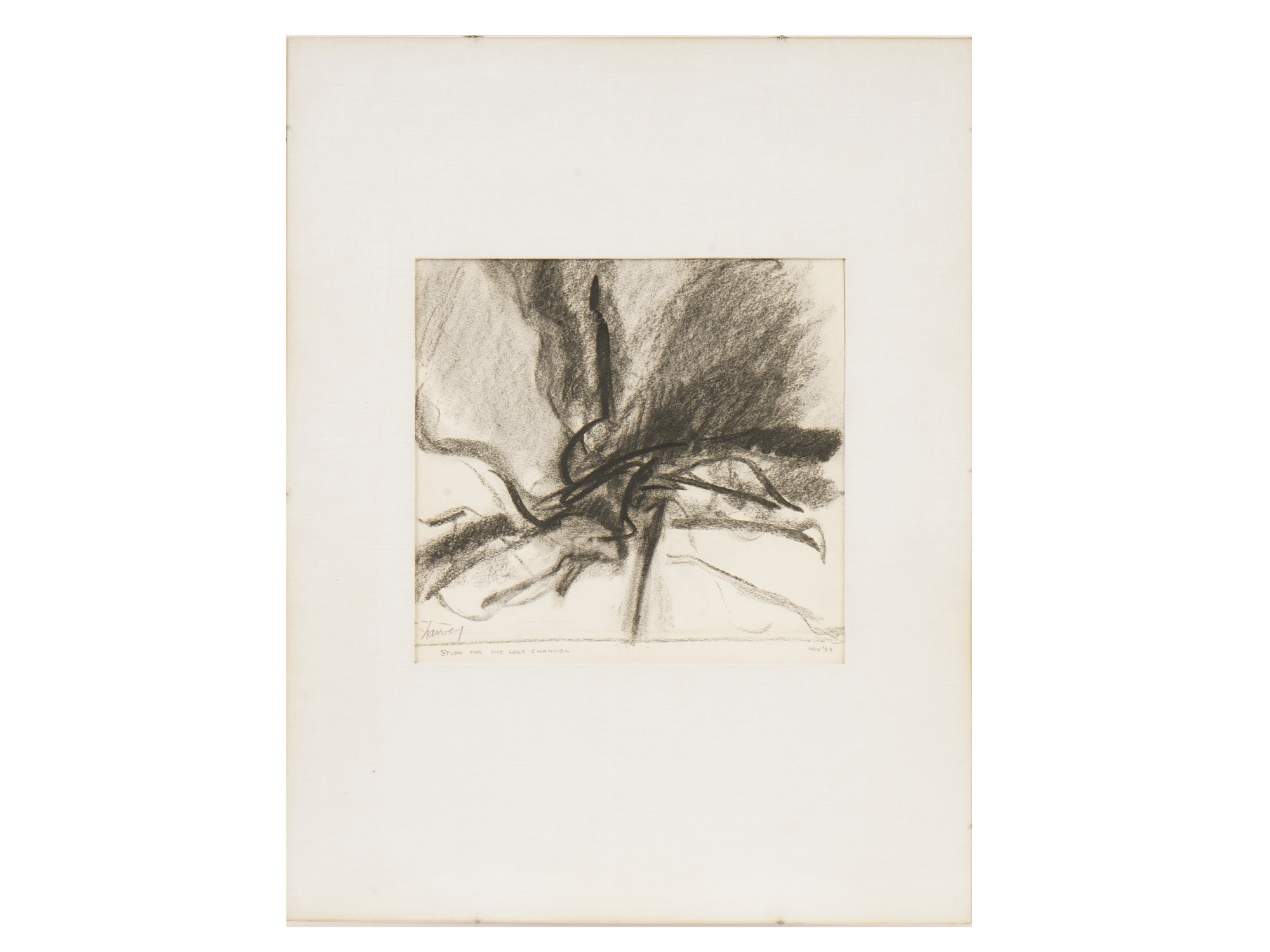 SIGNED JAMES HARVEY VINTAGE CHARCOAL PAINTING ON PAPER PIC-