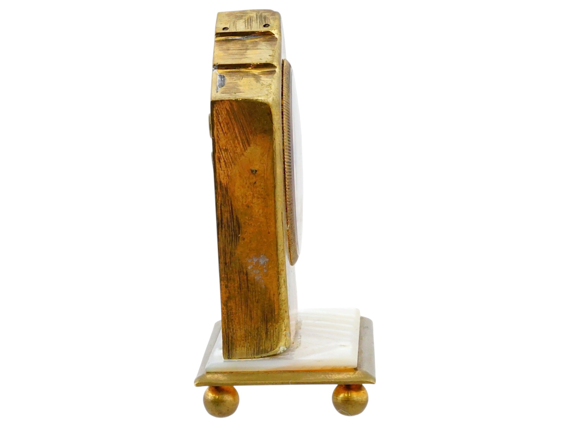 VTG SWISS SOLOMAX GILT BRASS CLOCK W MOTHER OF PEARL PIC-4