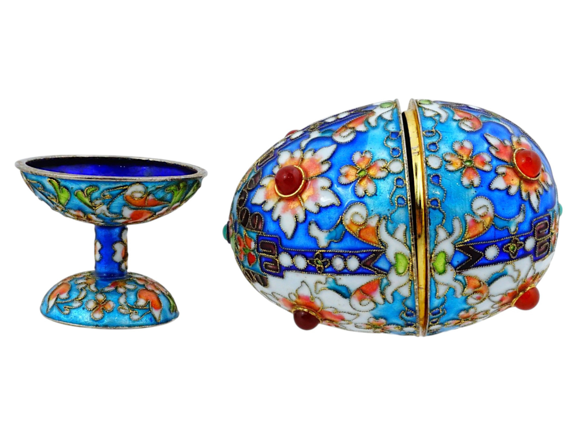 VINTAGE CHINESE CLOISONNE ENAMEL EGG TRINKET BOX PIC-5