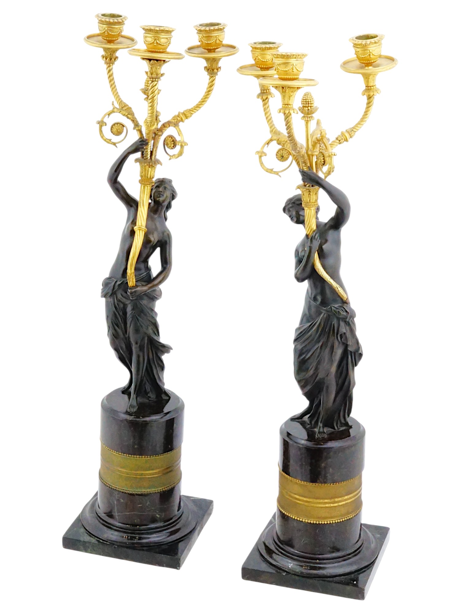 PAIR OF FRENCH EMPIRE BRONZE ORMOLU CANDELABRA PIC-1