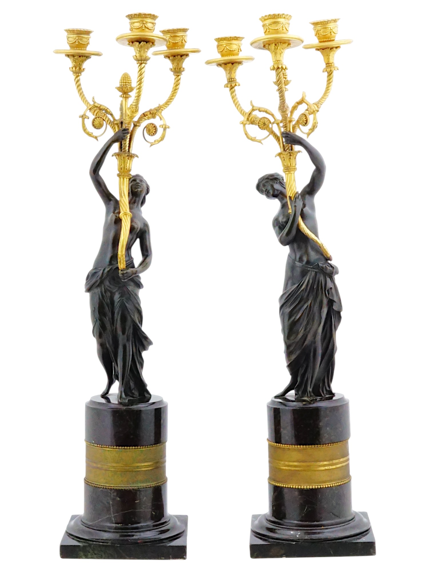 PAIR OF FRENCH EMPIRE BRONZE ORMOLU CANDELABRA PIC-