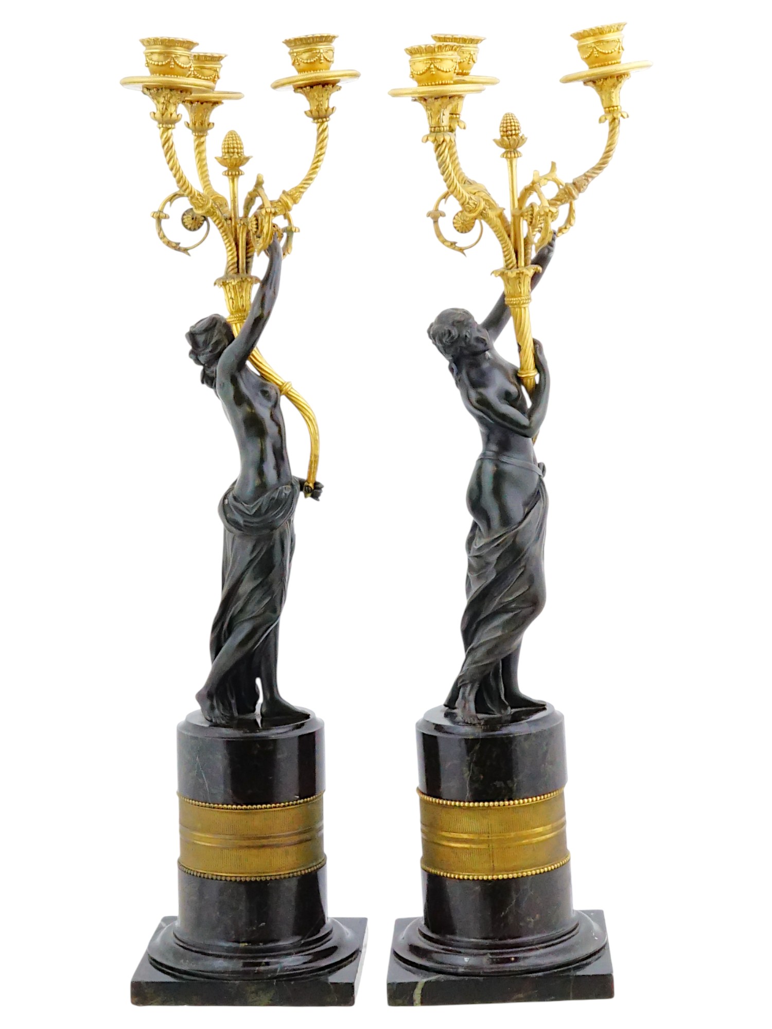 PAIR OF FRENCH EMPIRE BRONZE ORMOLU CANDELABRA PIC-2