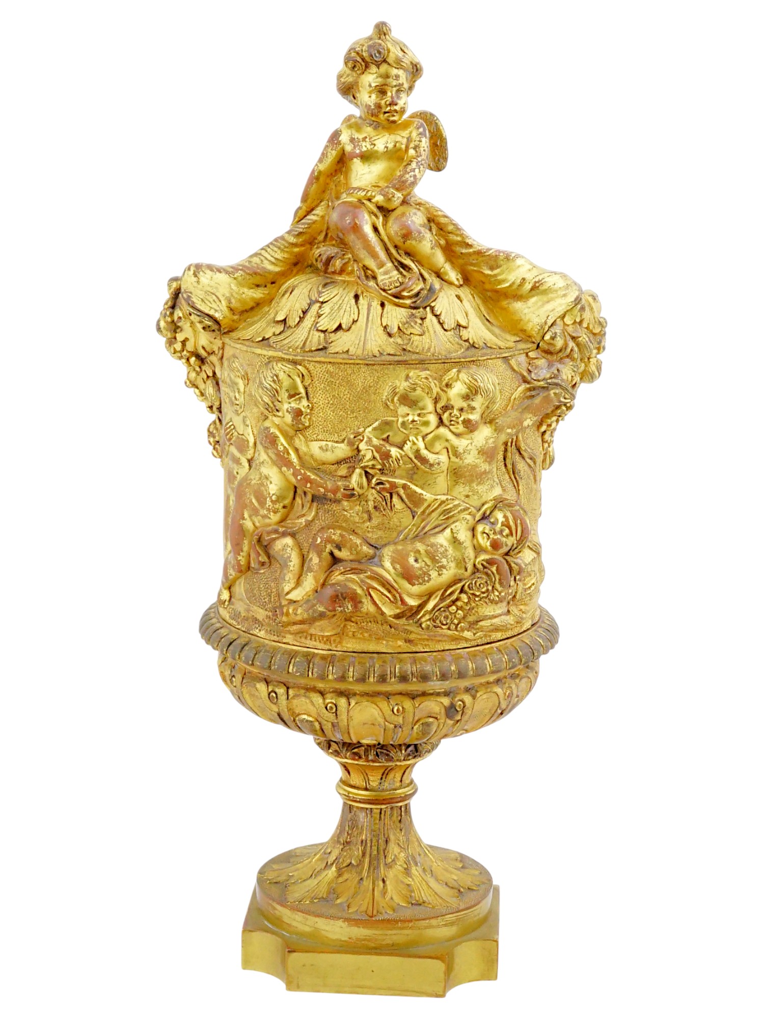 PAIR OF ANTIQUE FRENCH LOUIS XVI GILT BRONZE URNS PIC-7