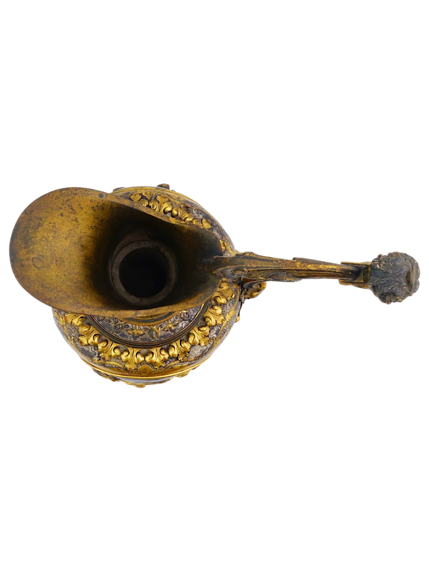 ANTIQUE 19TH C FRENCH RELIEF GILD BRONZE BASIN AND EWER PIC-8