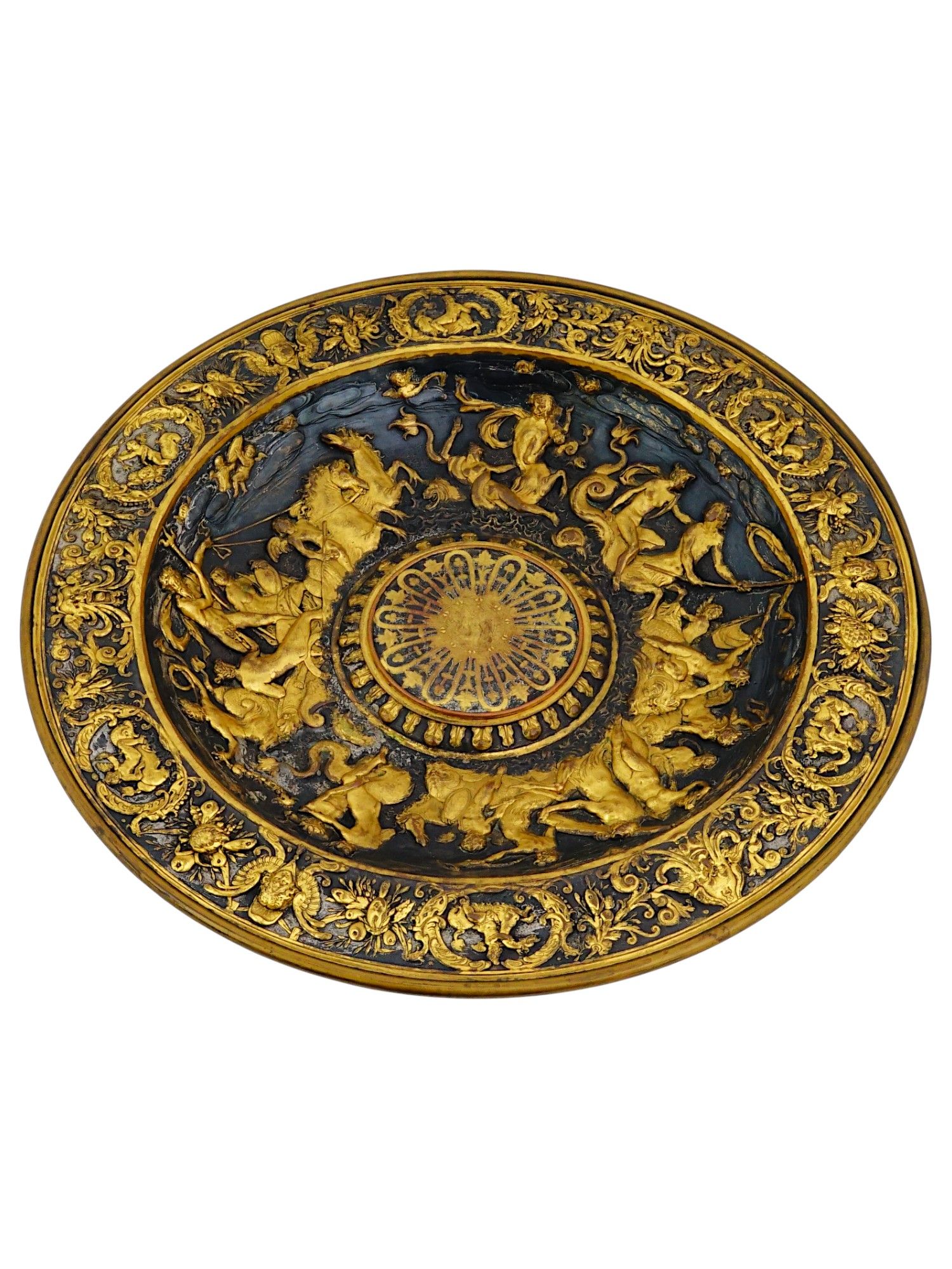 ANTIQUE 19TH C FRENCH RELIEF GILD BRONZE BASIN AND EWER PIC-11