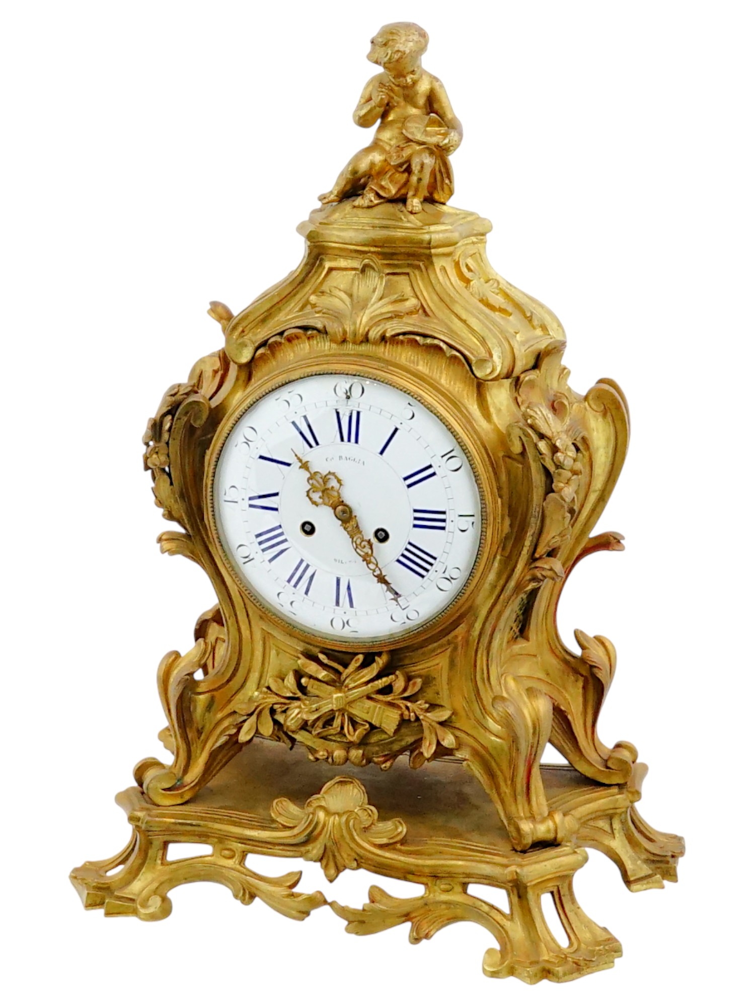 FRENCH LOUIS XVI MANNER GILT BRONZE MANTEL CLOCK PIC-1
