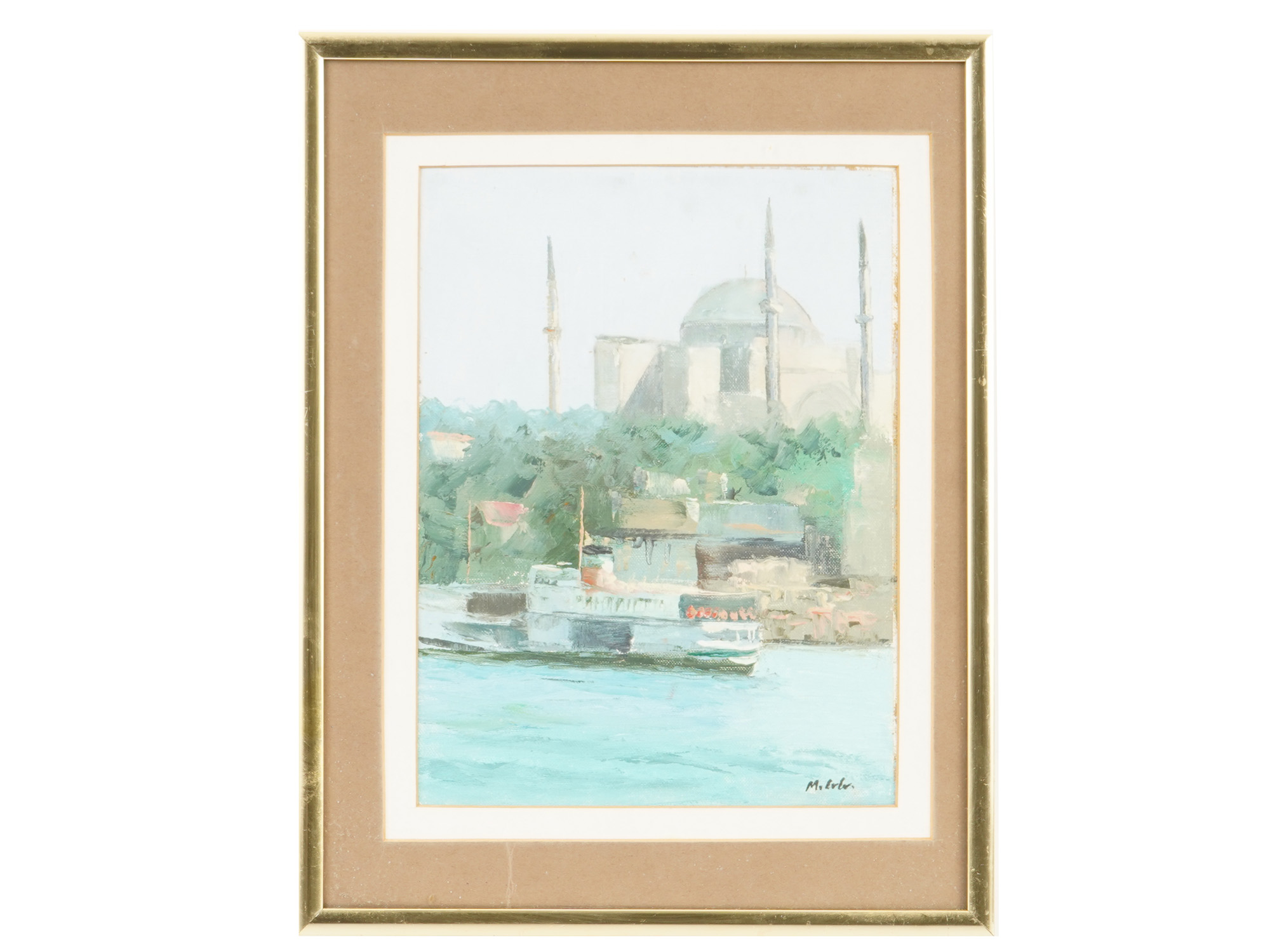 TURKISH ISTANBUL VIEW OIL PAINTING SIGNED BY ARTIST PIC-