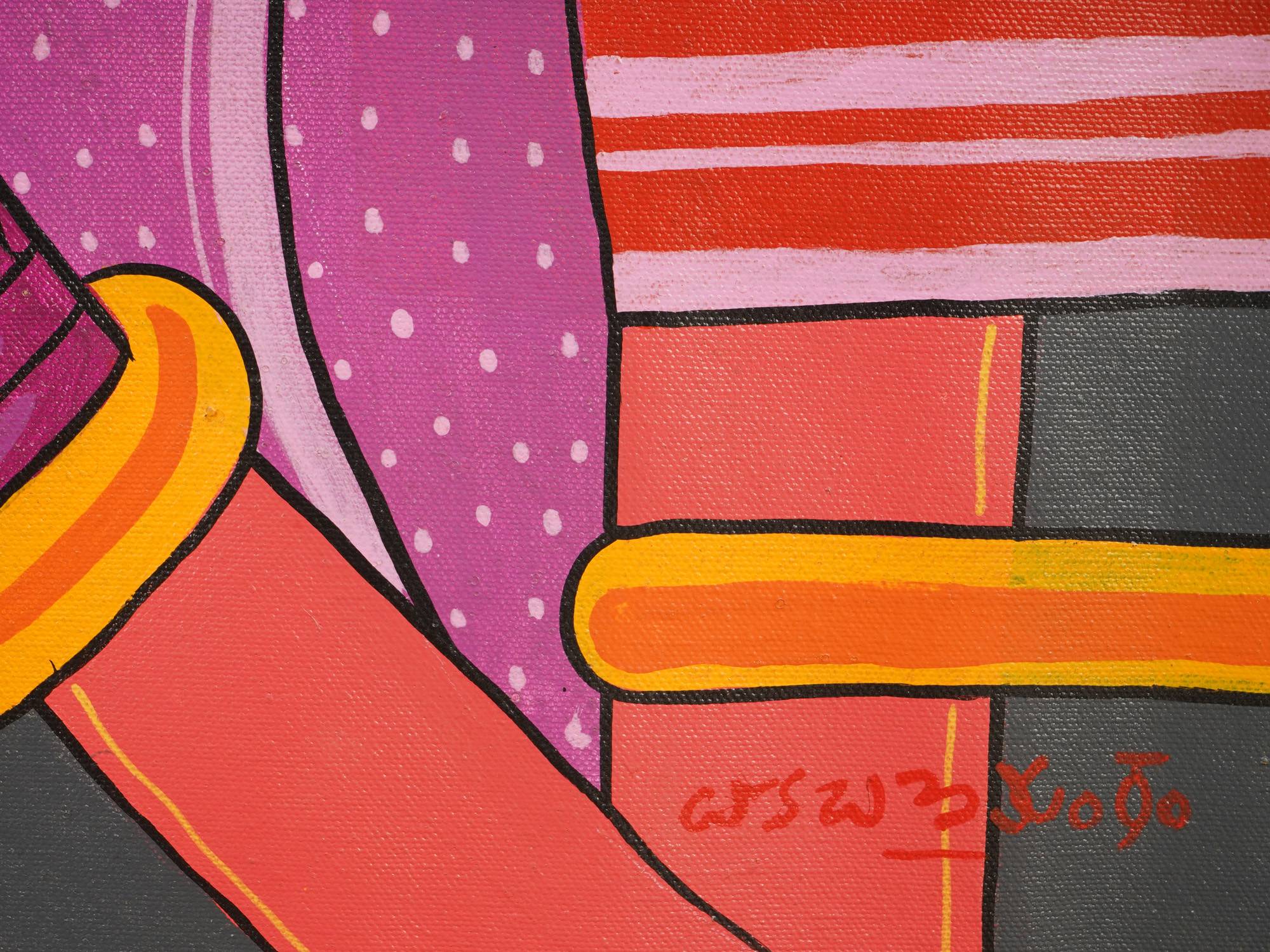 INDIAN ACRYLIC PAINTING AFTER THOTA VAIKUNTAM W COA PIC-2