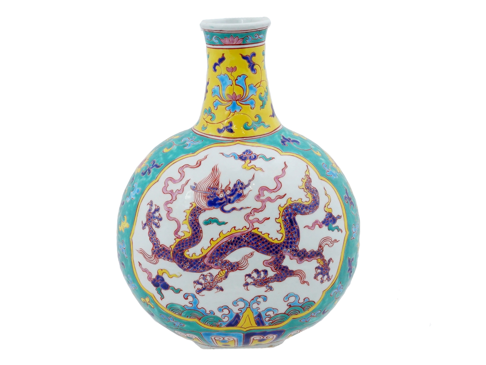 ANTIQUE CHINESE PORCELAIN FLATTENED VASE WITH DRAGON PIC-