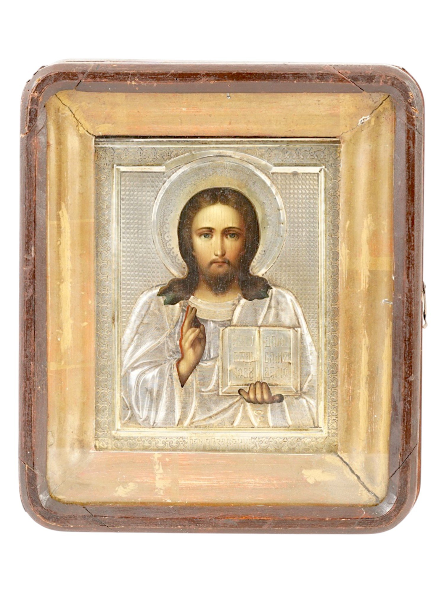 ANTIQUE 19 C RUSSIAN ICON CHRIST 84 SILVER RIZA W KIOT PIC-