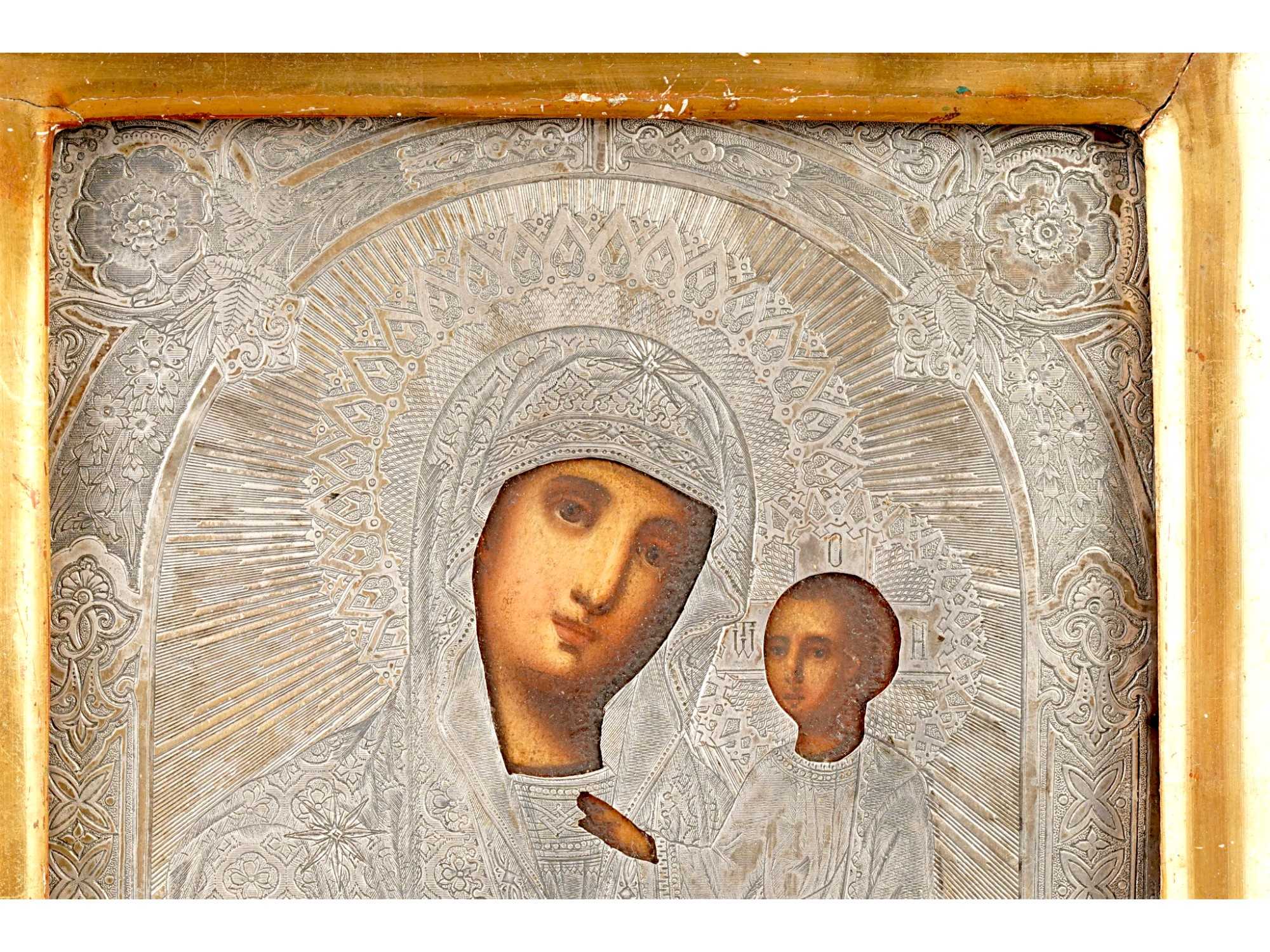 ANTIQUE RUSSIAN MOTHER OF GOD ICON SILVER RIZA W KIOT PIC-6