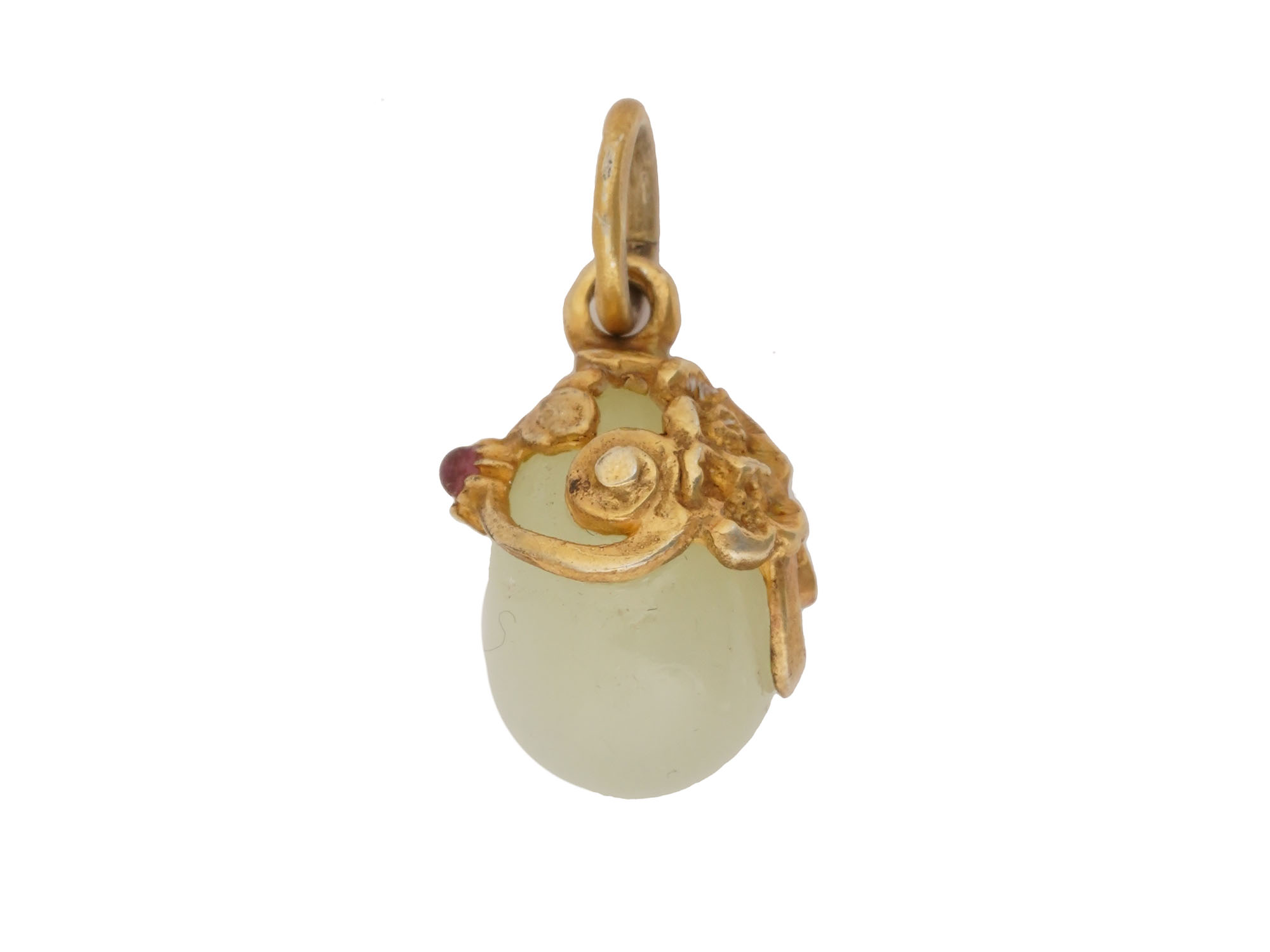 RUSSIAN SILVER AND BOWENITE EASTER EGG PENDANT W RUBY PIC-2